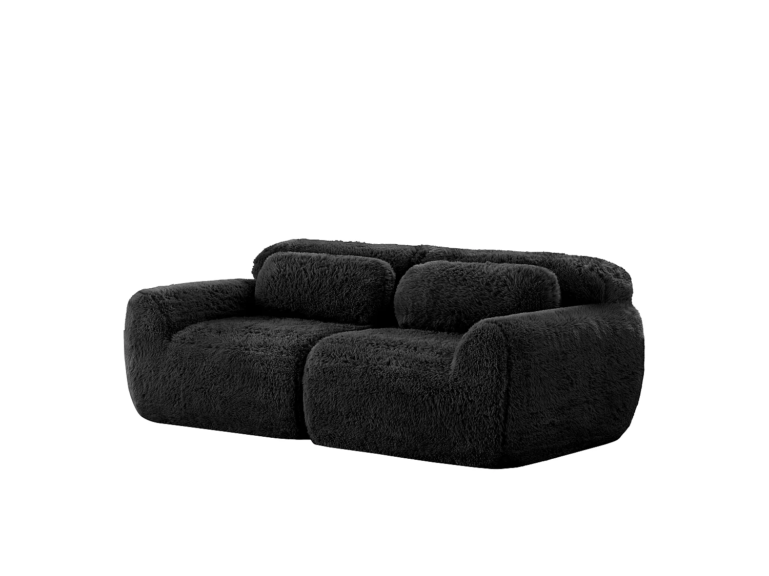 Canapé 2 places en peluche doux 204x104x73cm, modulable et combinable, mousse hautement élastique, base antidérapante, noir
