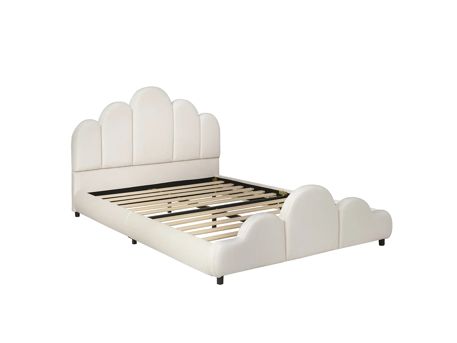 Lit enfant simple 140x200 cm avec tête de lit rembourrée, coins arrondis,velours beige