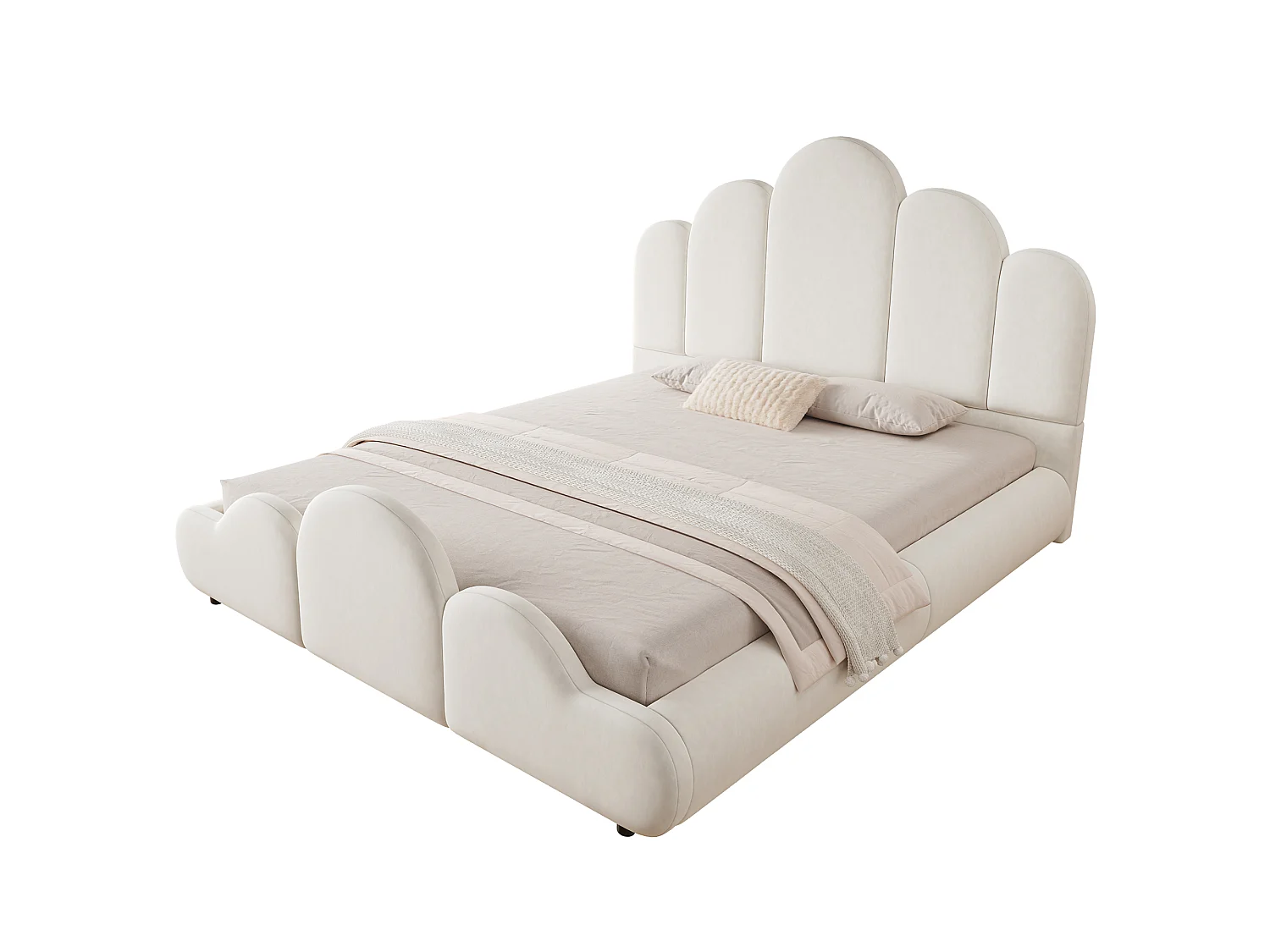 Lit enfant simple 140x200 cm avec tête de lit rembourrée, coins arrondis,velours beige