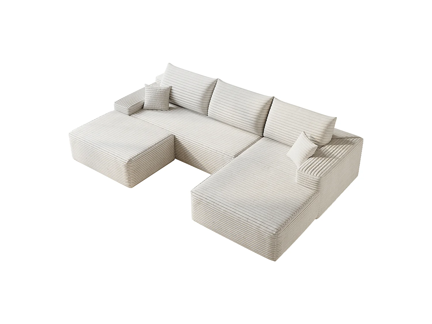 Canapé d'angle modulable 270x175x83 cm en L - mousse sans montage avec assise profonde et méridienne - Velours côtelé - blanc