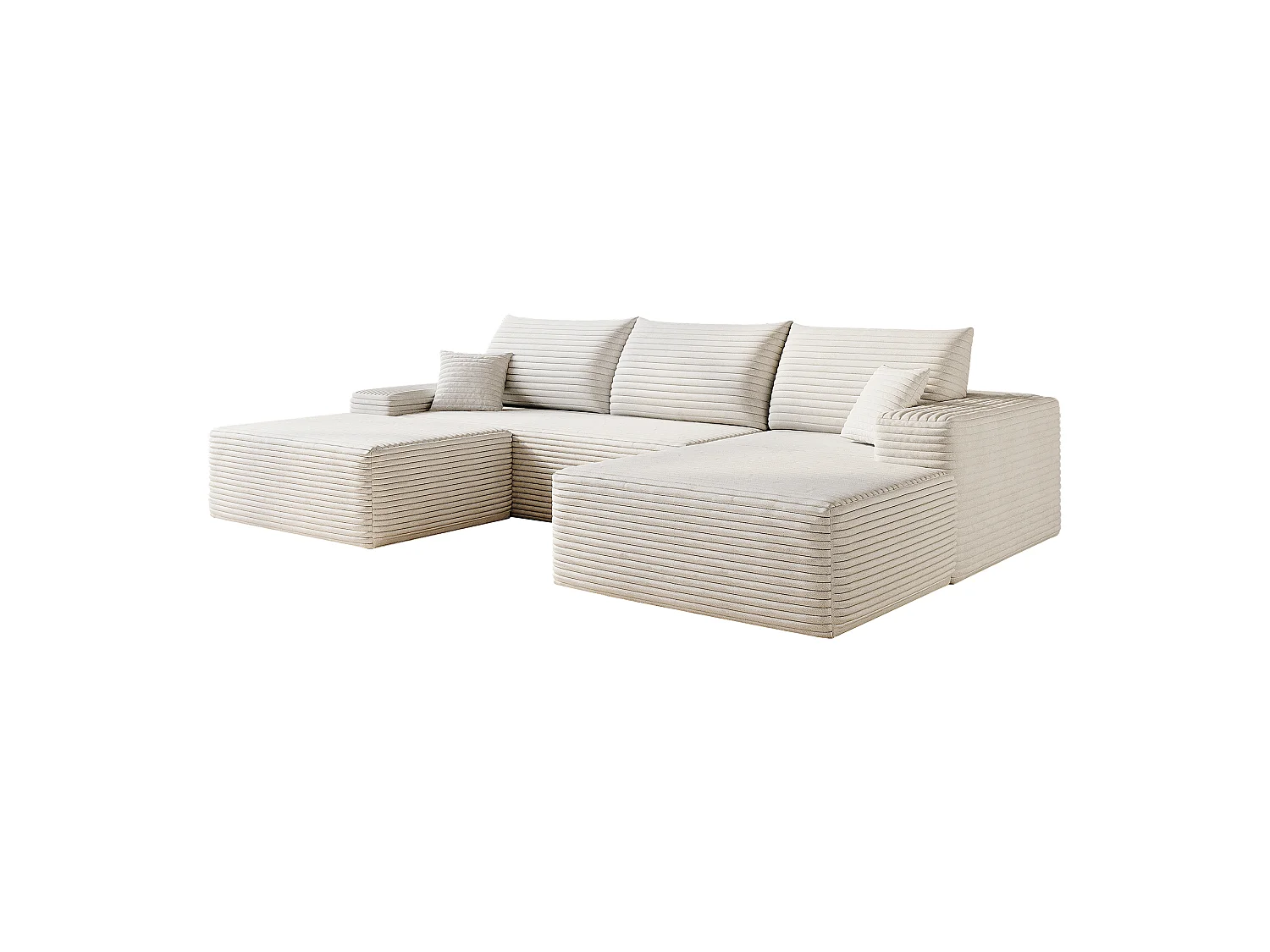 Canapé d'angle modulable 270x175x83 cm en L - mousse sans montage avec assise profonde et méridienne - Velours côtelé - blanc