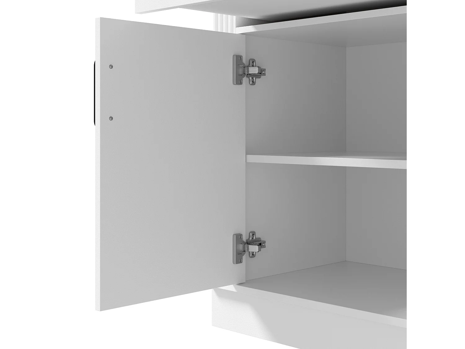 Buffet bas 160x40x75 cm, 3 tiroirs, 4 portes, stries verticales 3D, entrée salon salle à manger, blanc, MDF