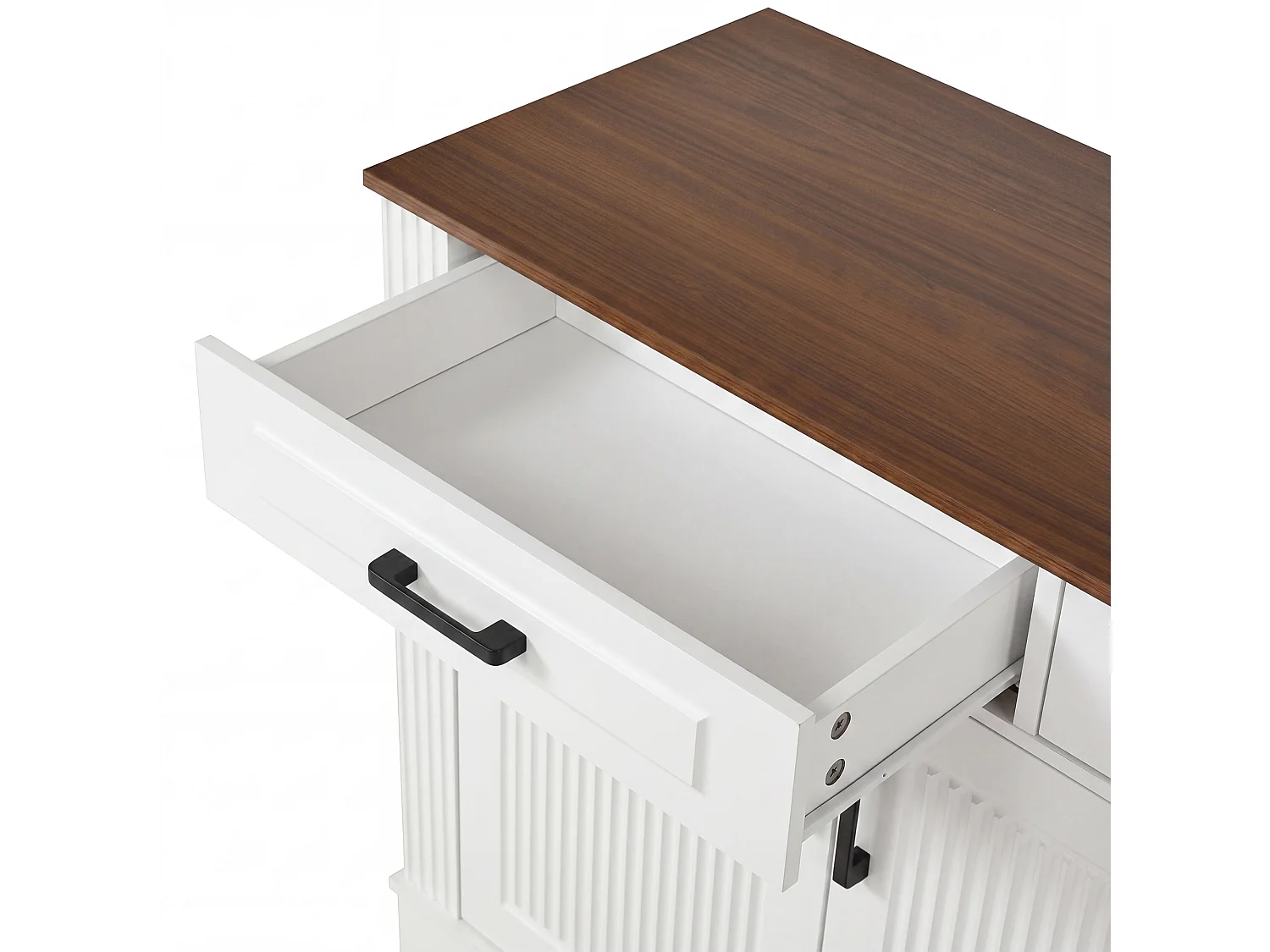 Buffet bas 160x40x75 cm, 3 tiroirs, 4 portes, stries verticales 3D, entrée salon salle à manger, blanc, MDF