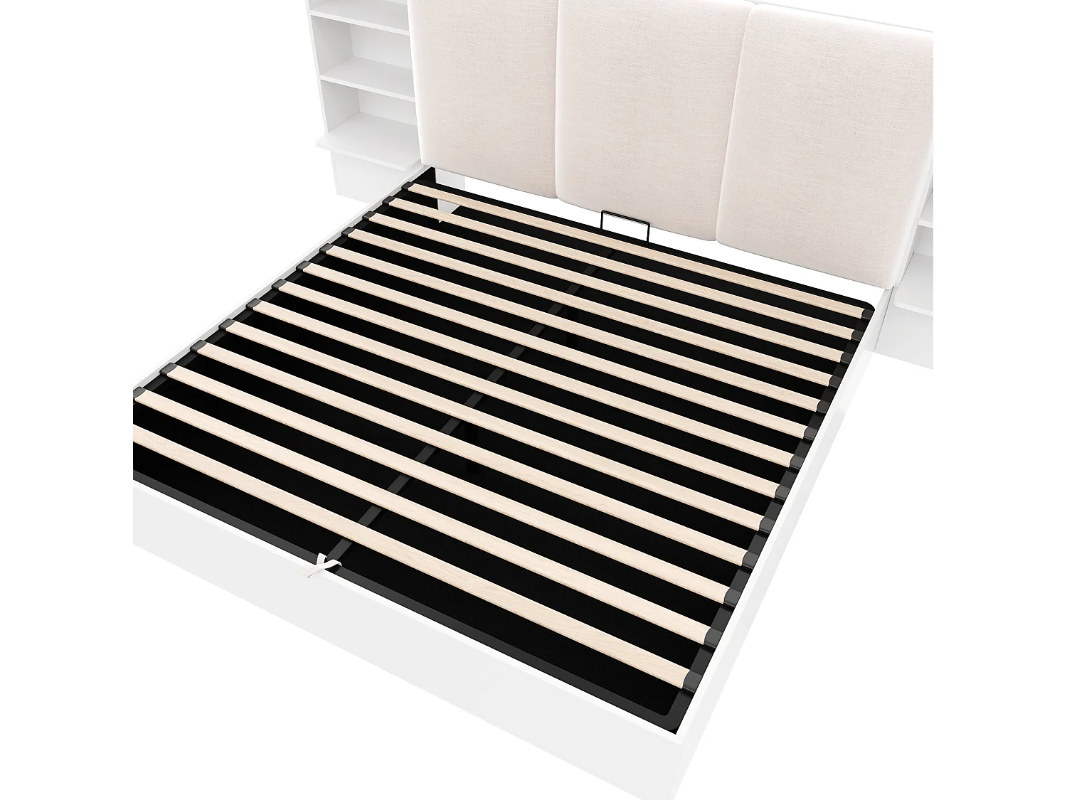 Lit coffre rembourrée 180x200 cm Lit double avec LED, rangement hydraulique, 6 compartiments, blanc