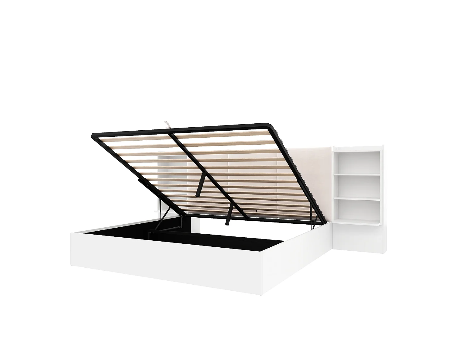 Lit coffre rembourrée 180x200 cm Lit double avec LED, rangement hydraulique, 6 compartiments, blanc