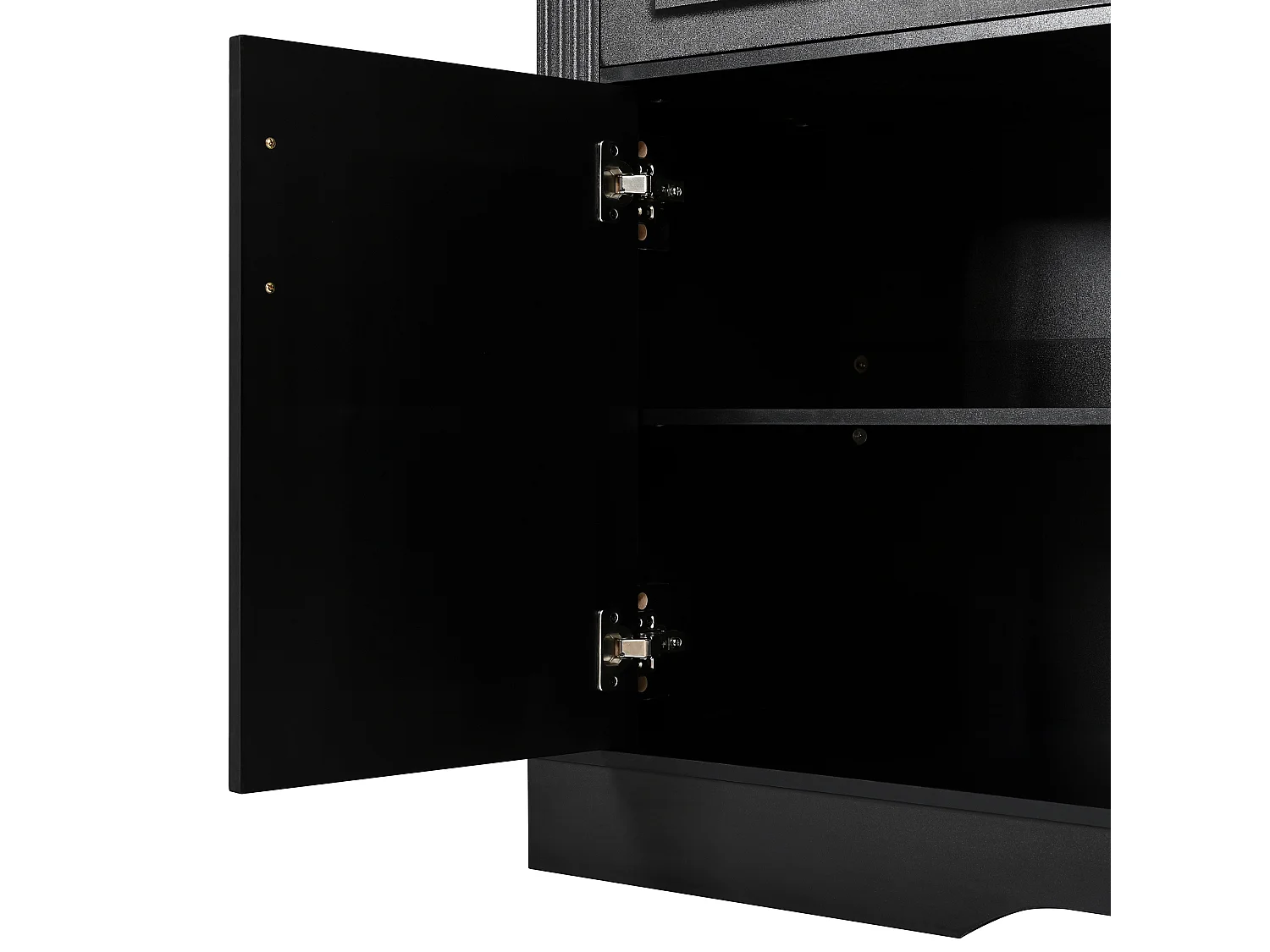 Buffet bas 160x40x75 cm, 3 tiroirs, 4 portes, stries verticales 3D, entrée salon salle à manger, noir, MDF
