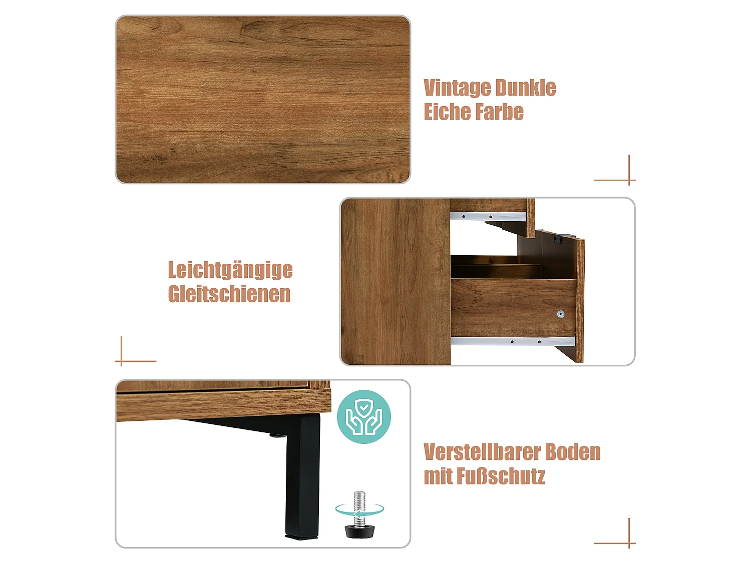 Buffet bas 120x40x76 cm, Commode avec 2 portes 3 tiroirs, étagère réglable, chambre salon, panneaux de particules, effet chêne foncé