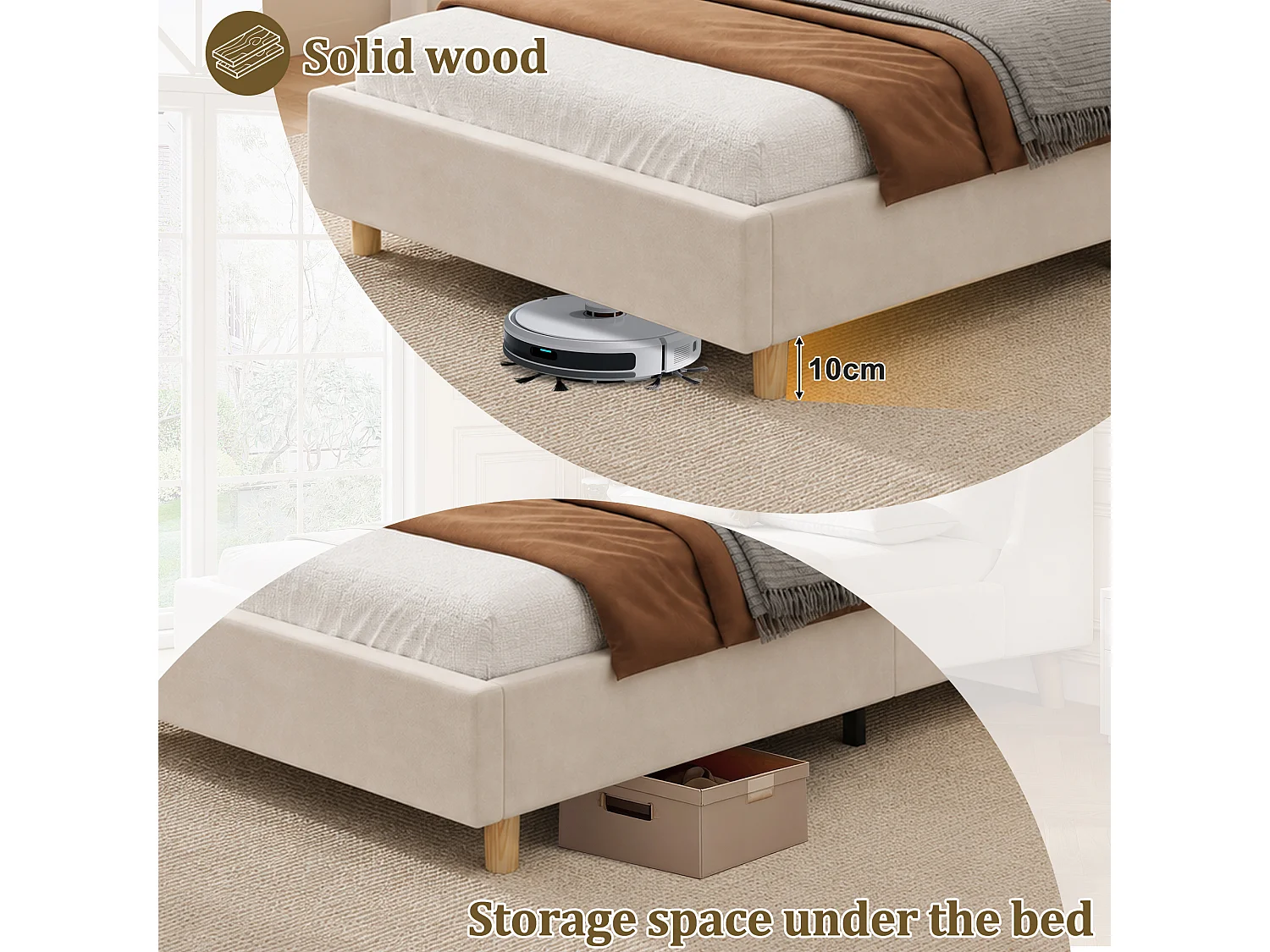 Lit enfant rembourré 90x200cm avec sommier à lattes,tête de lit avec USB, Type-C et liseuse LED, velours, Beige