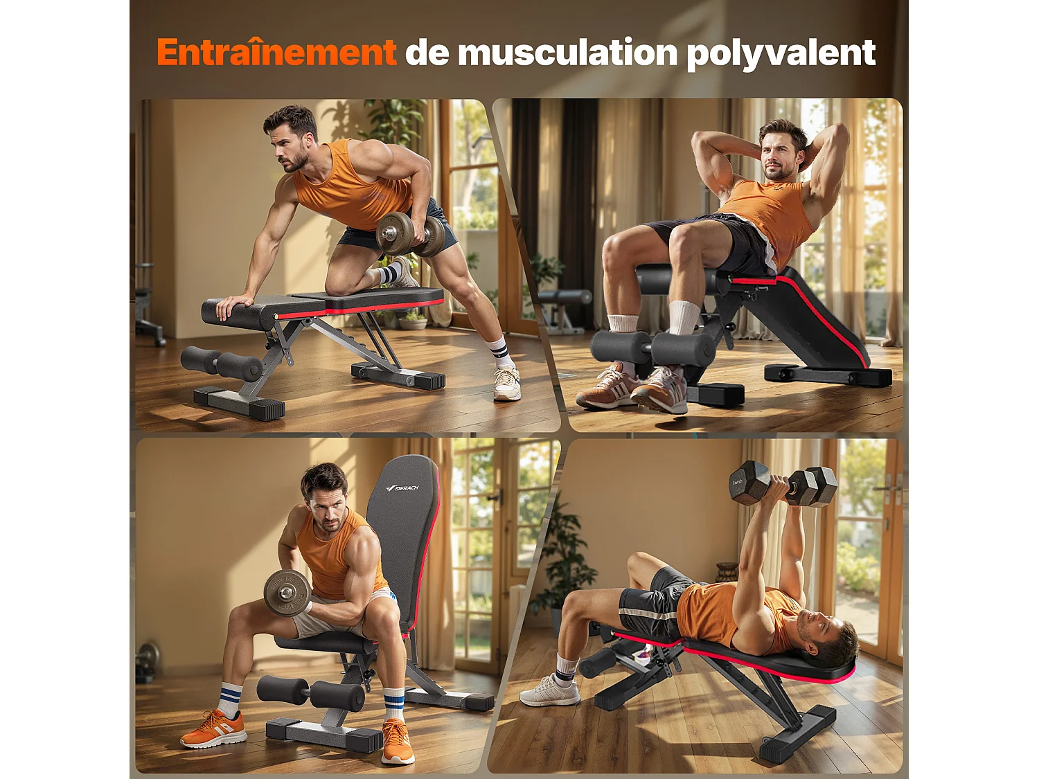 Banc de Musculation Pliable - Merach - 450 Kg - Banc d'Entraînement Multifonctionnel avec 72 Positions d'Ajustement