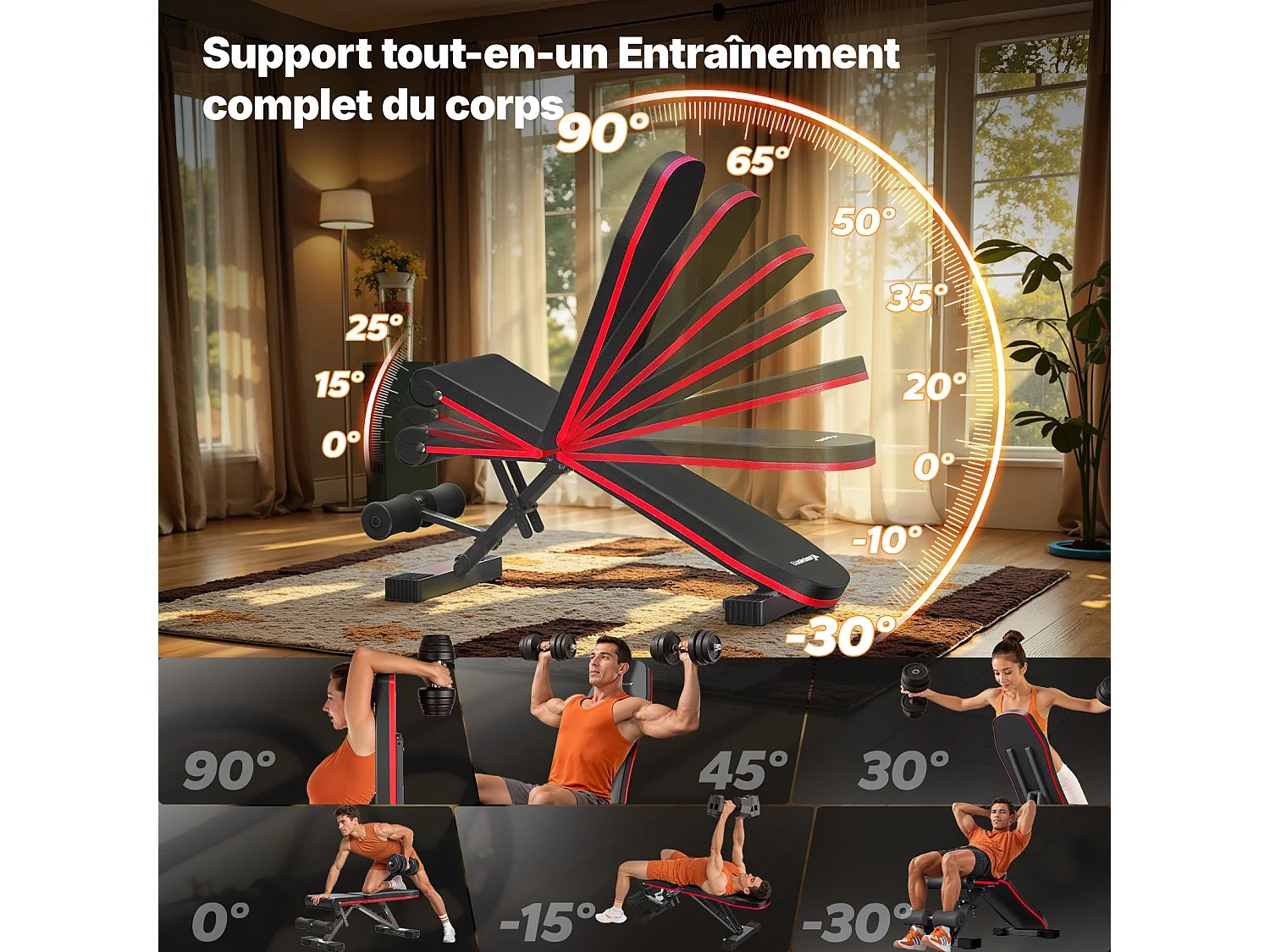 Banc de Musculation Pliable - Merach - 450 Kg - Banc d'Entraînement Multifonctionnel avec 72 Positions d'Ajustement