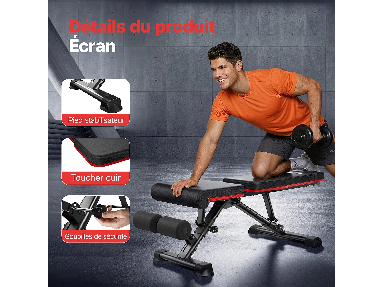 Banco de pesas plegable MERACH, 108 posiciones de entrenamiento, respaldo extendido con reposacabezas, para uso en gimnasio doméstico, capacidad 450kg