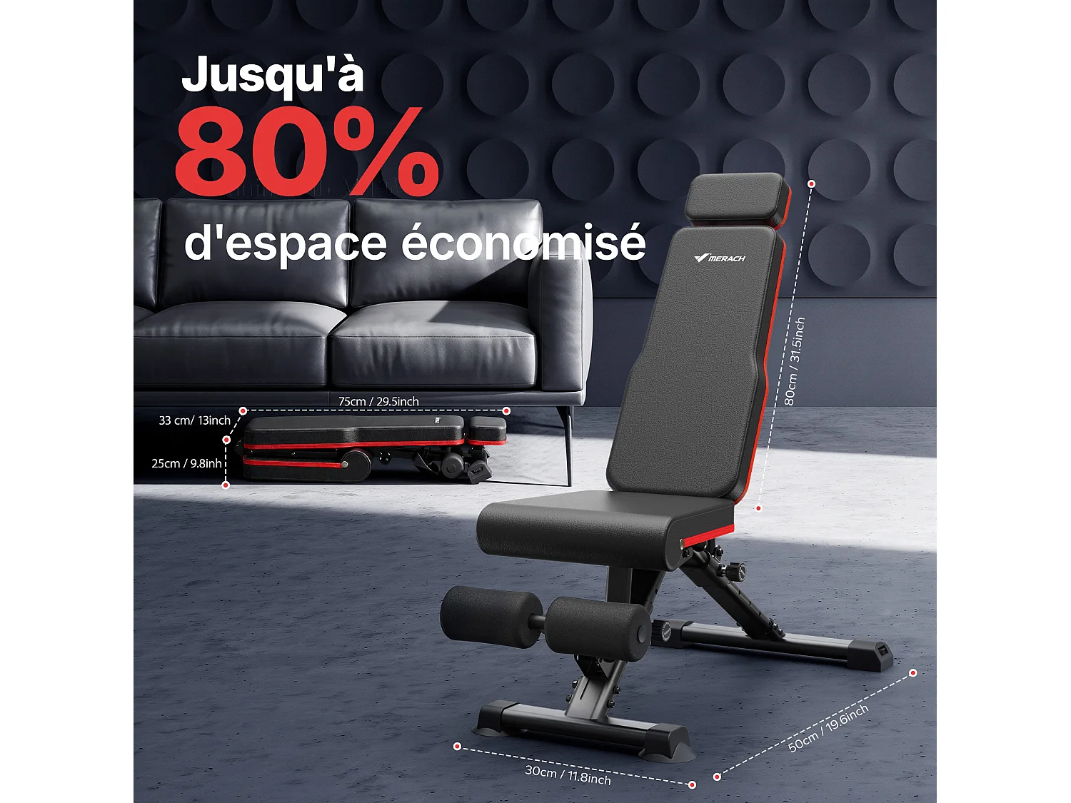 Banco de pesas plegable MERACH, 108 posiciones de entrenamiento, respaldo extendido con reposacabezas, para uso en gimnasio doméstico, capacidad 450kg