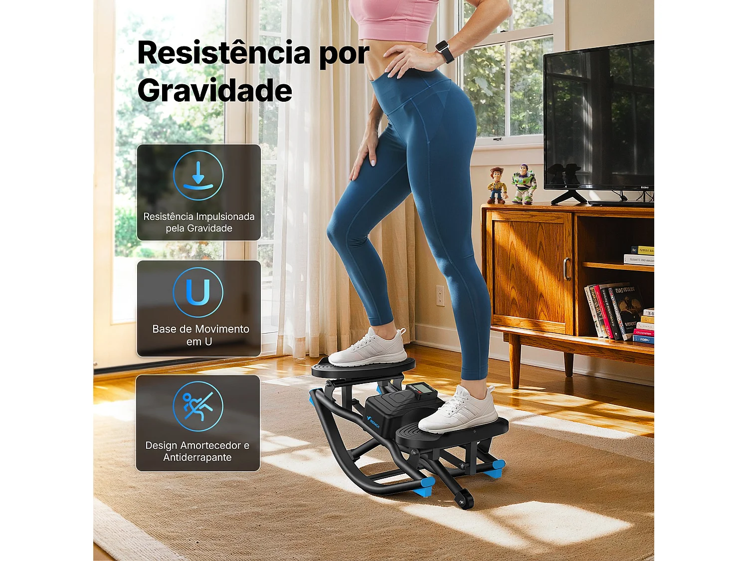 MERACH Side Stepper met Weerstandsbanden - 3D Twist Stepper - Max 150kg Belastbaar - Inclusief LCD-Display - Fitness Mini Stepper Thuis