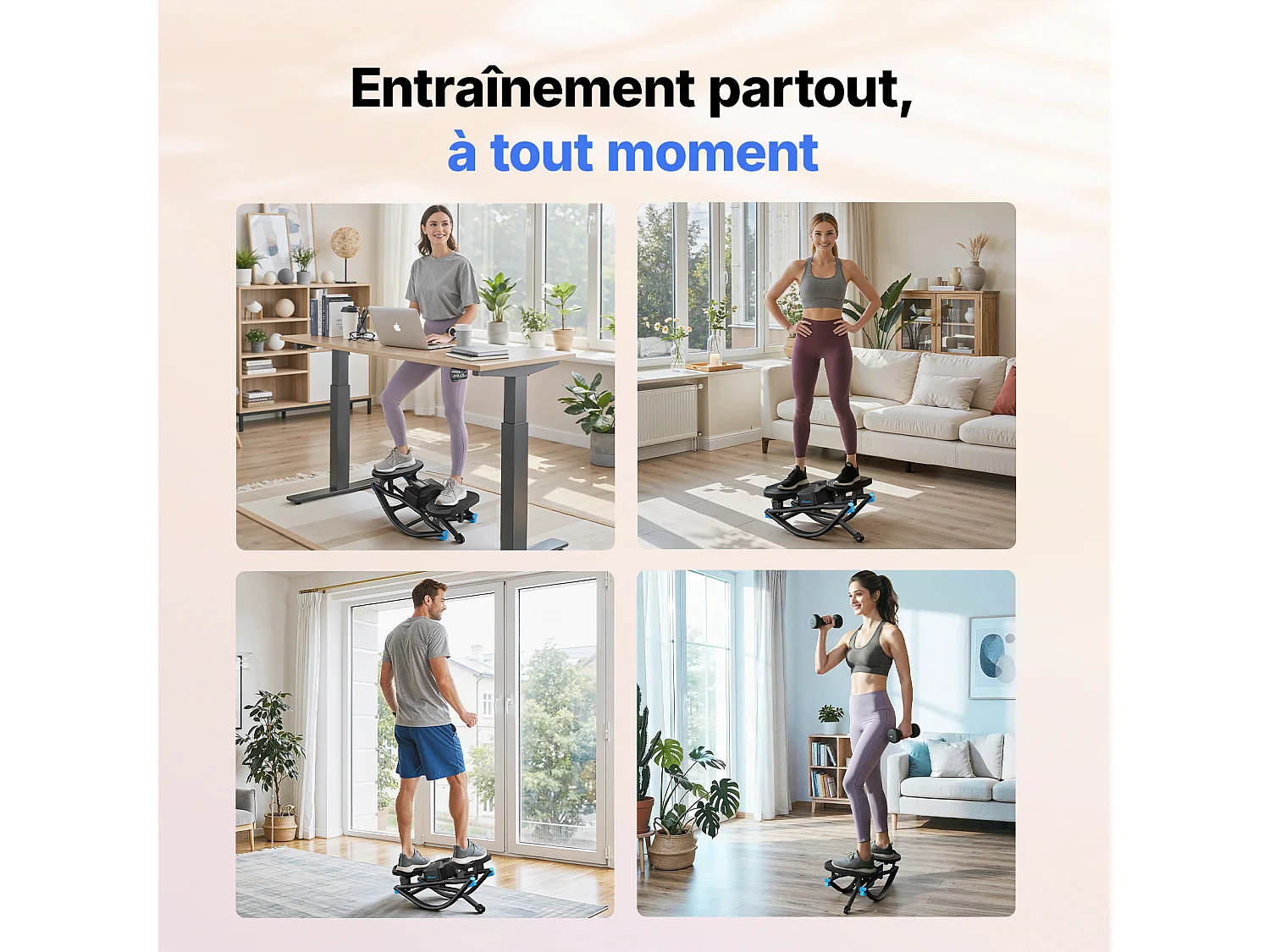 Stepper en forma de U de MERACH con LCD y cordones elásticos, de bajo impacto, diseño compacto y silencioso, pedales antideslizantes, hasta 150 kg