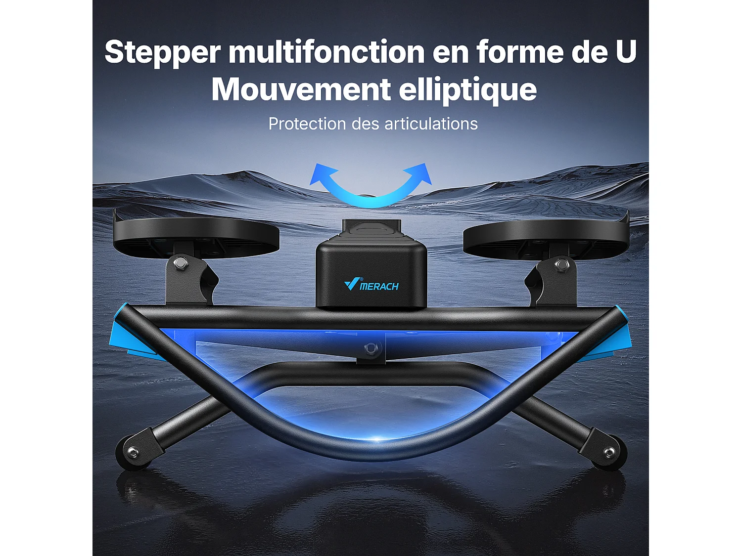 Stepper en forma de U de MERACH con LCD y cordones elásticos, de bajo impacto, diseño compacto y silencioso, pedales antideslizantes, hasta 150 kg