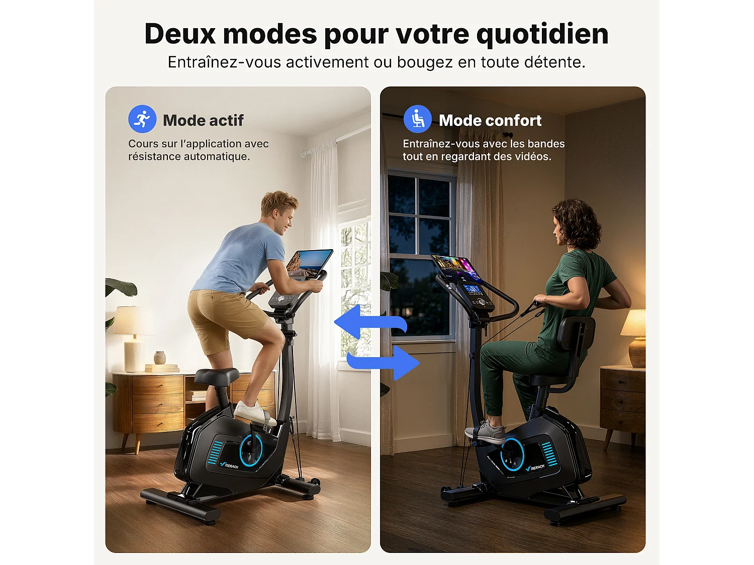 MERACH Hometrainer Fiets met Rugleuning - Ergometer - 16-traps Automatische Weerstand - Bluetooth & App - Inclusief 2 Weerstandsbanden