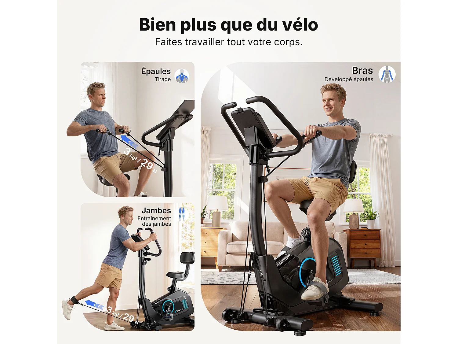 MERACH Hometrainer Fiets met Rugleuning - Ergometer - 16-traps Automatische Weerstand - Bluetooth & App - Inclusief 2 Weerstandsbanden