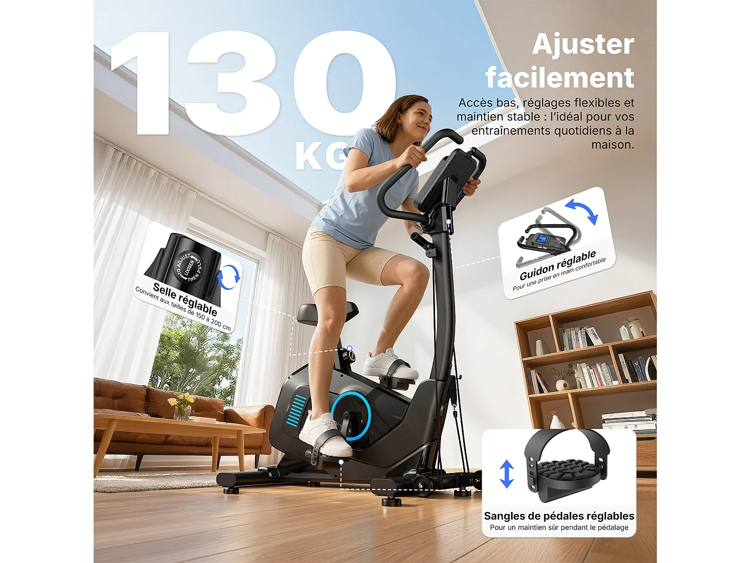 MERACH Hometrainer Fiets met Rugleuning - Ergometer - 16-traps Automatische Weerstand - Bluetooth & App - Inclusief 2 Weerstandsbanden