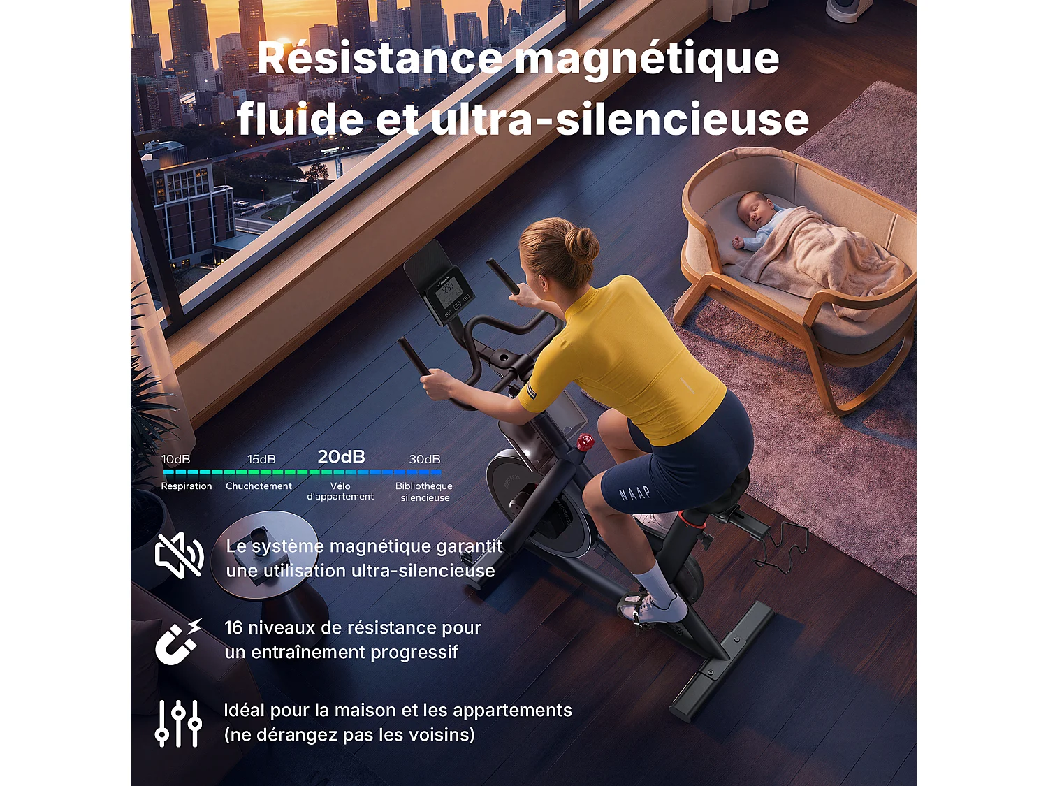 MERACH Hometrainer fiets - 16 verstelbare stil magnetische weerstandfitness - Bluetooth LCD-display - tablethouder - 10 kg vliegwiel - Tot 158 kg