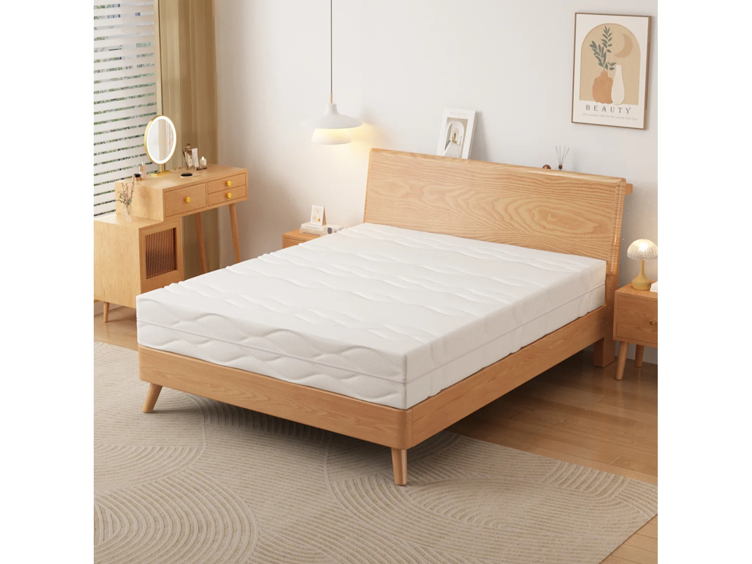 Matelas 90x200 cm, matelas 1 personne ferme H3, ressorts ensachés, 7 zones de confort, 20 cm, certifié OEKO-TEX, blanc