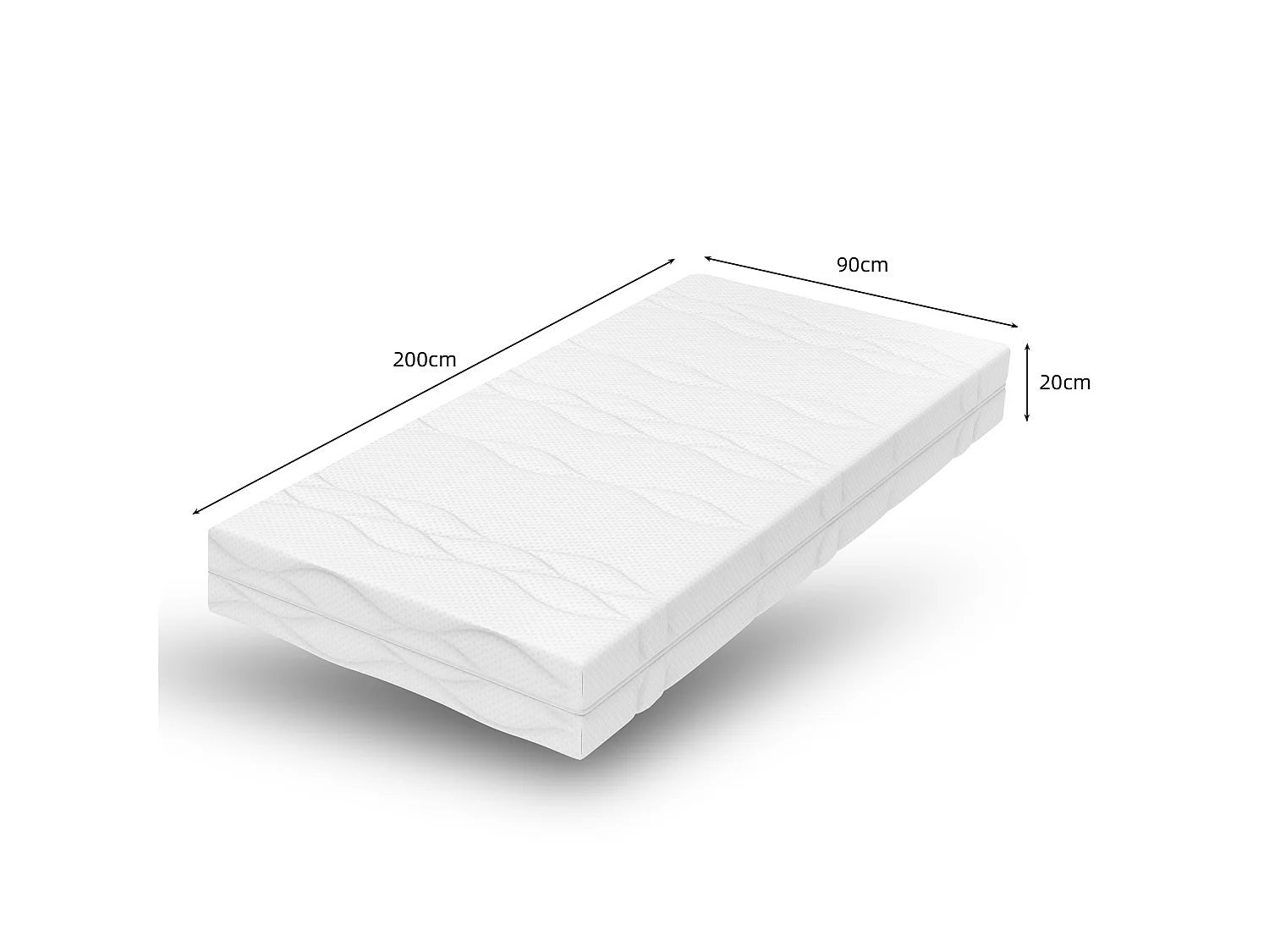 Matelas 90x200 cm, matelas 1 personne ferme H3, ressorts ensachés, 7 zones de confort, 20 cm, certifié OEKO-TEX, blanc