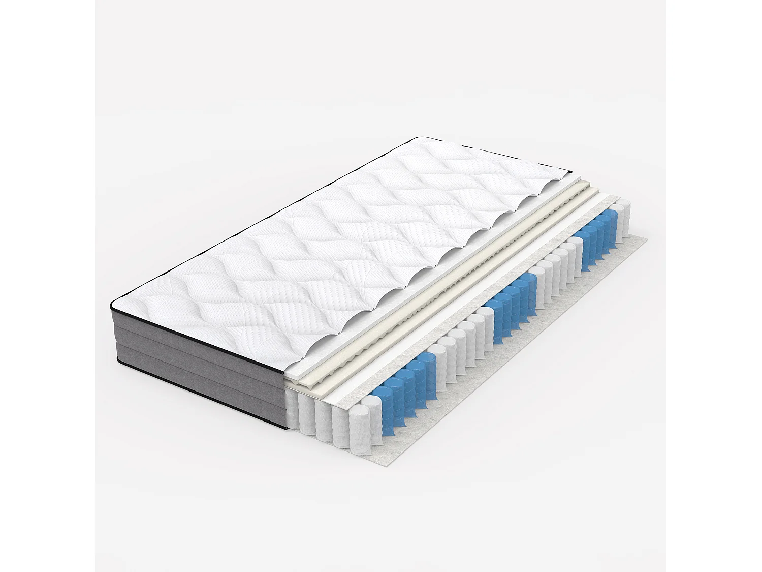 Matelas 140x200 cm, matelas 1 personne ferme H3, 1000 ressorts ensachés, 7 zones, housse Lyocell, 20 cm, OEKO-TEX, blanc