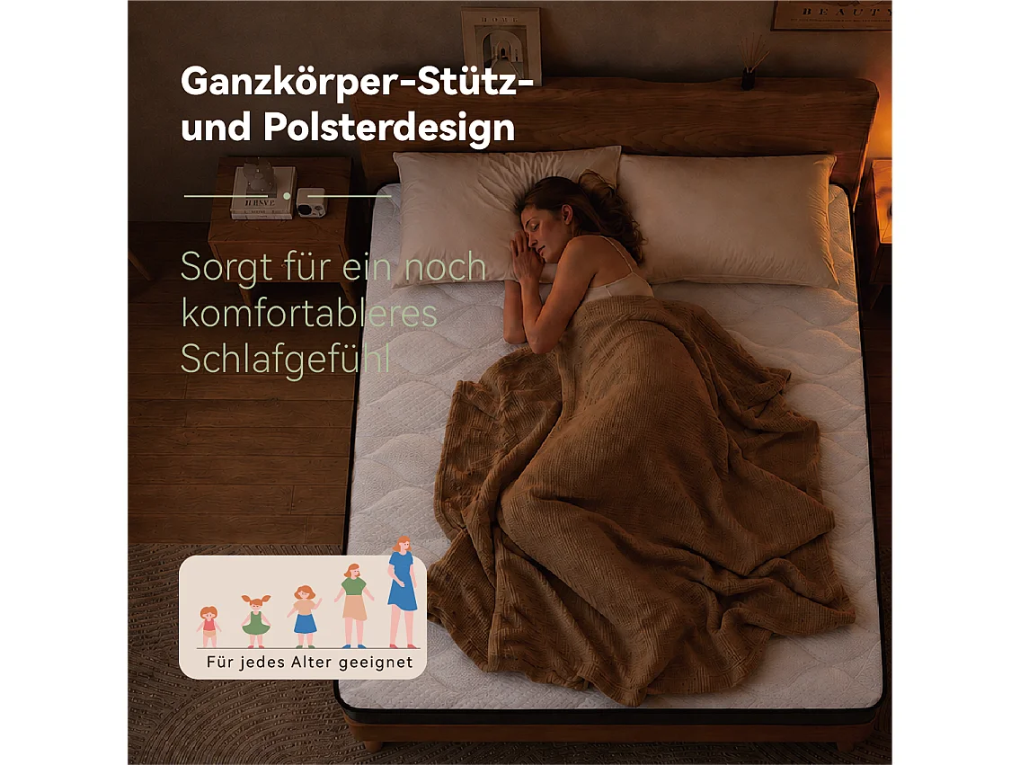 Matelas 140x200 cm, matelas 1 personne ferme H3, 1000 ressorts ensachés, 7 zones, housse Lyocell, 20 cm, OEKO-TEX, blanc