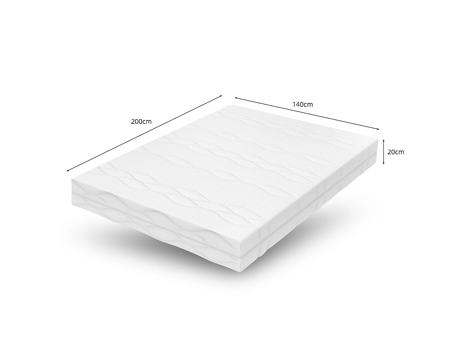 Matelas 140x200 cm, matelas 1 personne ferme H3, ressorts ensachés, 7 zones de confort, 20 cm, certifié OEKO-TEX, blanc