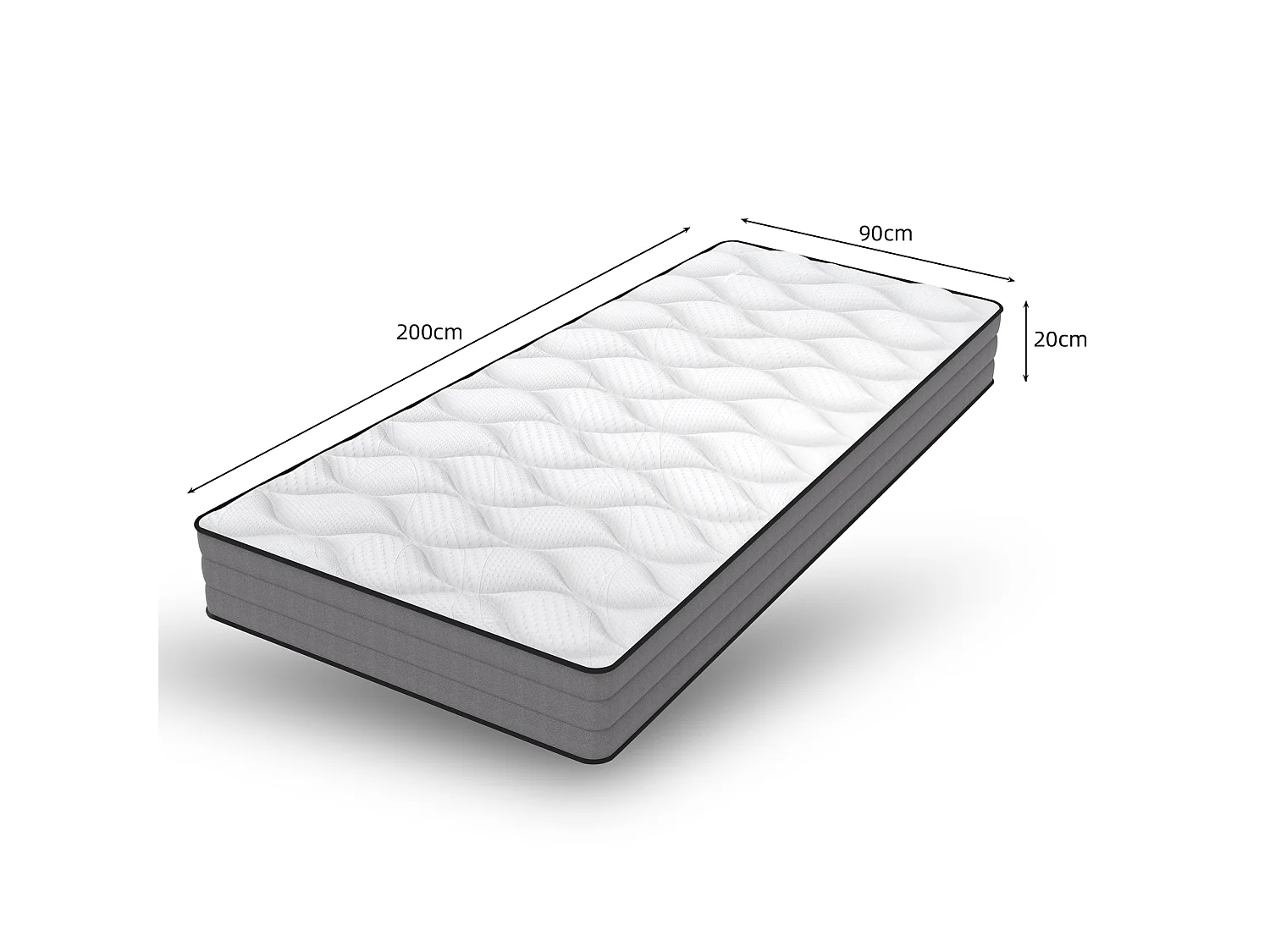 Matelas 90x200 cm, matelas 1 personne ferme H3, 1000 ressorts ensachés, 7 zones, housse Lyocell, 20 cm, OEKO-TEX, blanc
