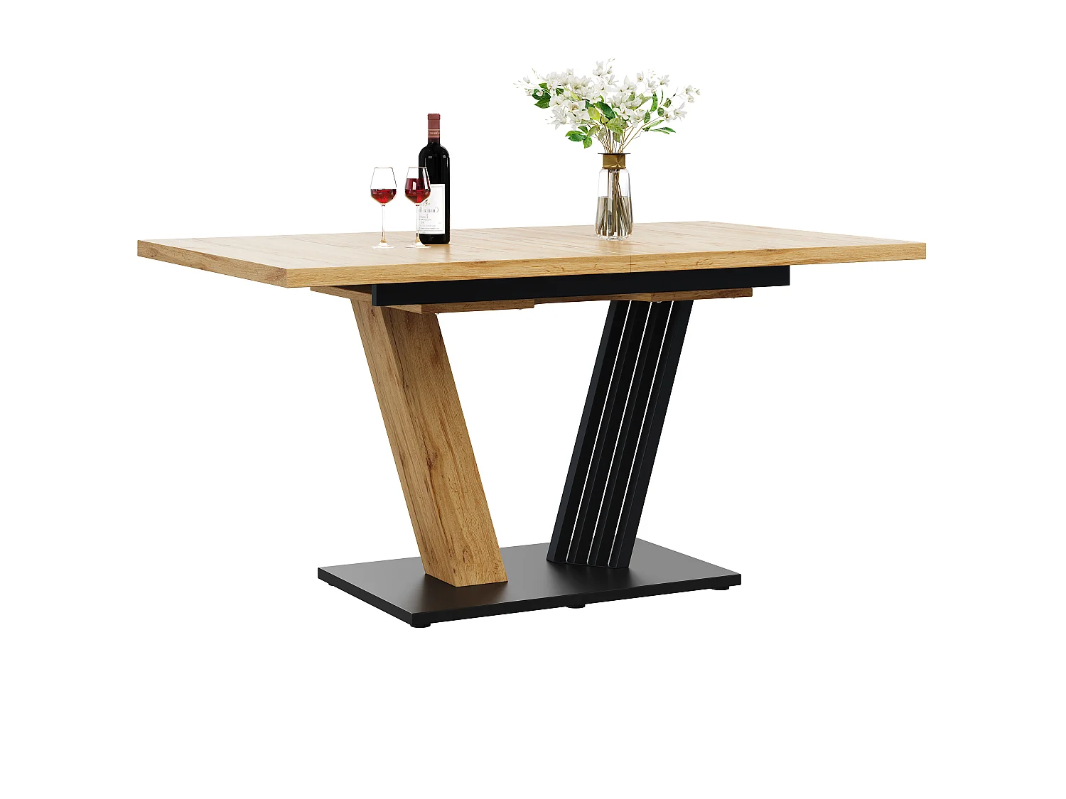 Table à manger extensible 120-160x80x76 cm, table de cuisine effet bois avec pieds en forme d’aile, MDF, bois