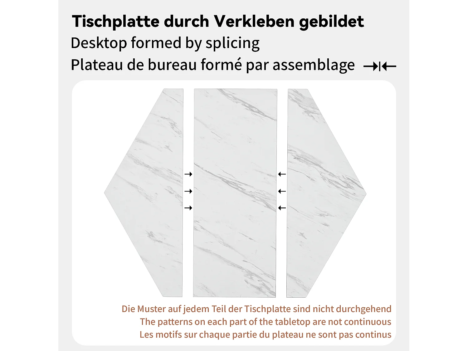 Table à manger hexagonale 115,5x100x75 cm, table de cuisine effet marbre avec piètement métal blanche, MDF, pieds dorés