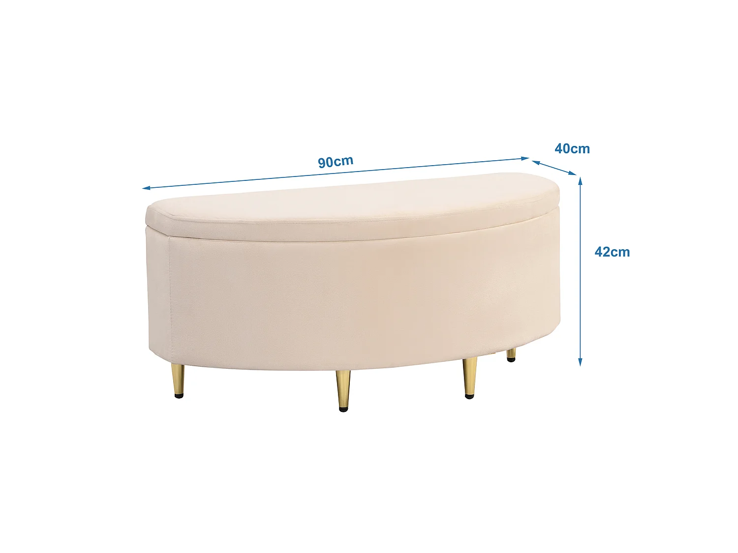 Banc coffre 90/42/40 cm – rangement intégré, assise rembourrée, montage facile – Velours beige