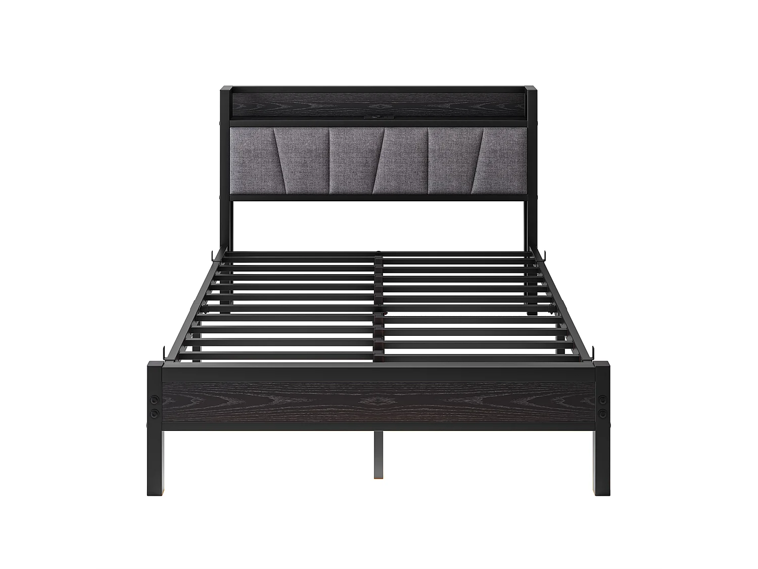 Cadre de lit 140/190 cm – LED, tête de lit de rangement, USB et prise – MDF noir