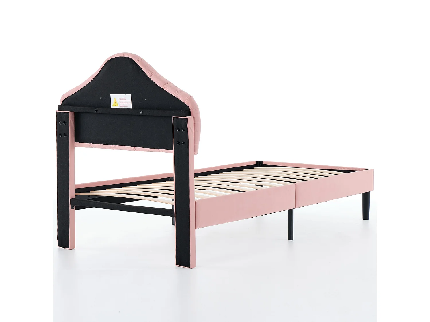 Lit 1 place 90/200 cm – tête de lit réglable, lattes en bois, sans sommier – Velours rose