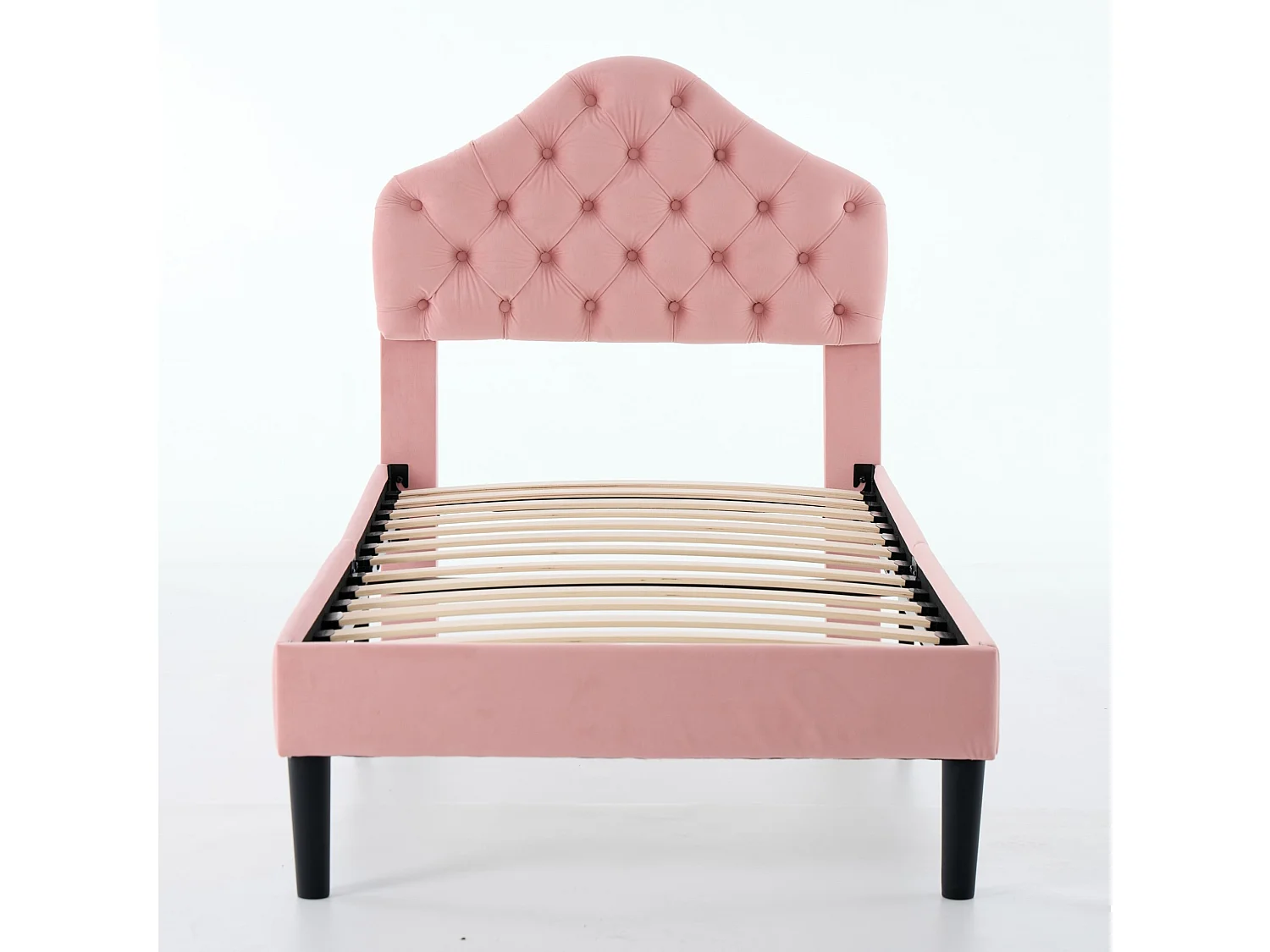 Lit 1 place 90/200 cm – tête de lit réglable, lattes en bois, sans sommier – Velours rose