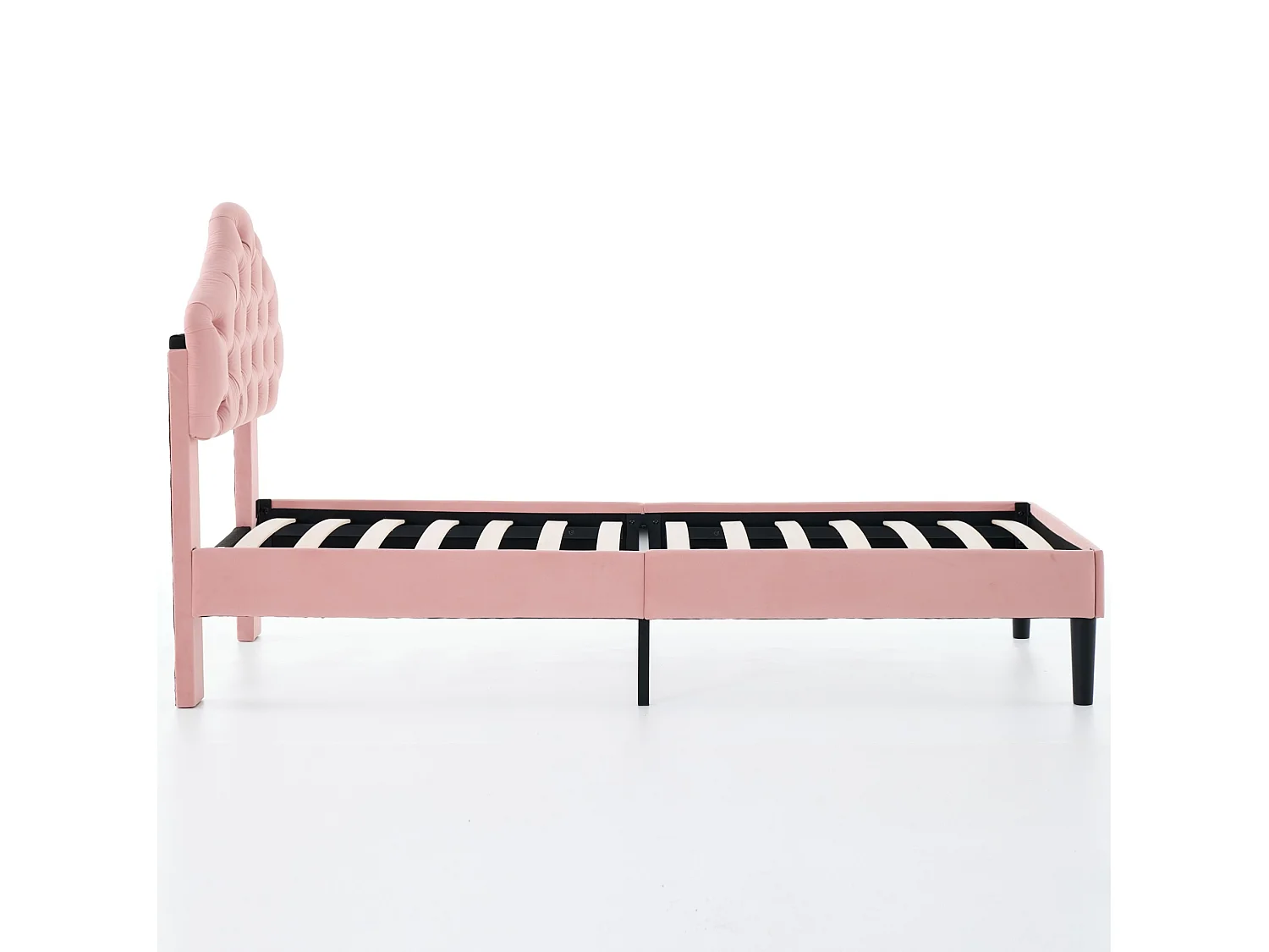 Lit 1 place 90/200 cm – tête de lit réglable, lattes en bois, sans sommier – Velours rose