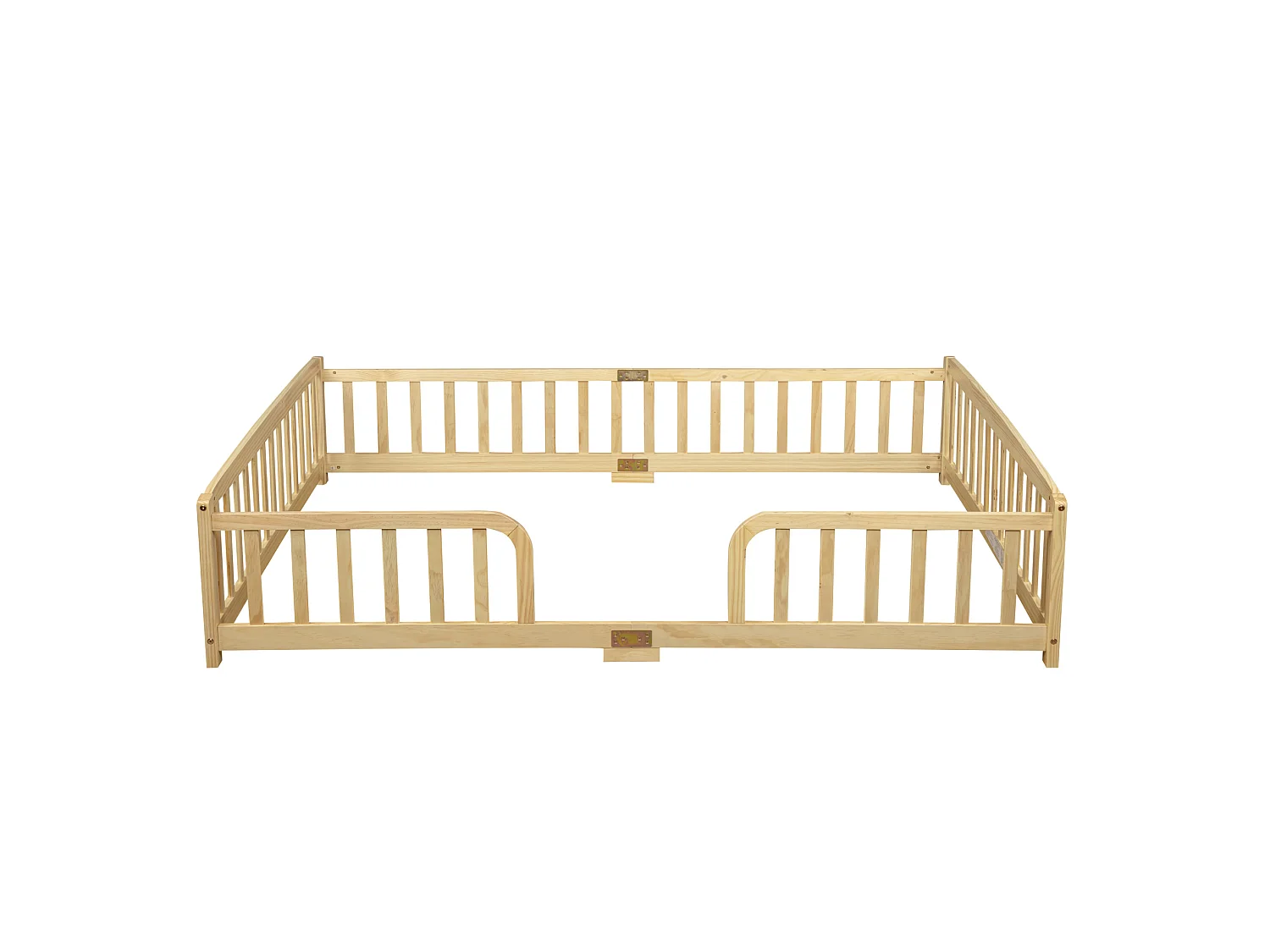 Lit au sol enfant 140/200 cm – barrières de sécurité, entrée centrale, structure basse – Pin naturel – Matelas non inclus