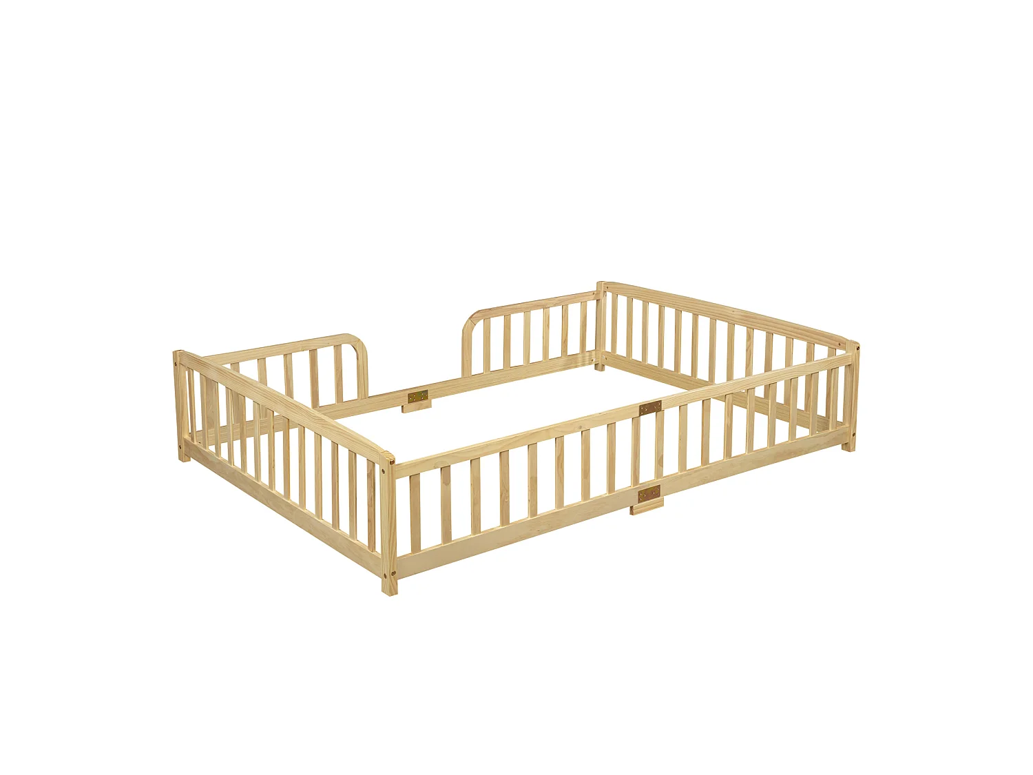 Lit au sol enfant 140/200 cm – barrières de sécurité, entrée centrale, structure basse – Pin naturel – Matelas non inclus
