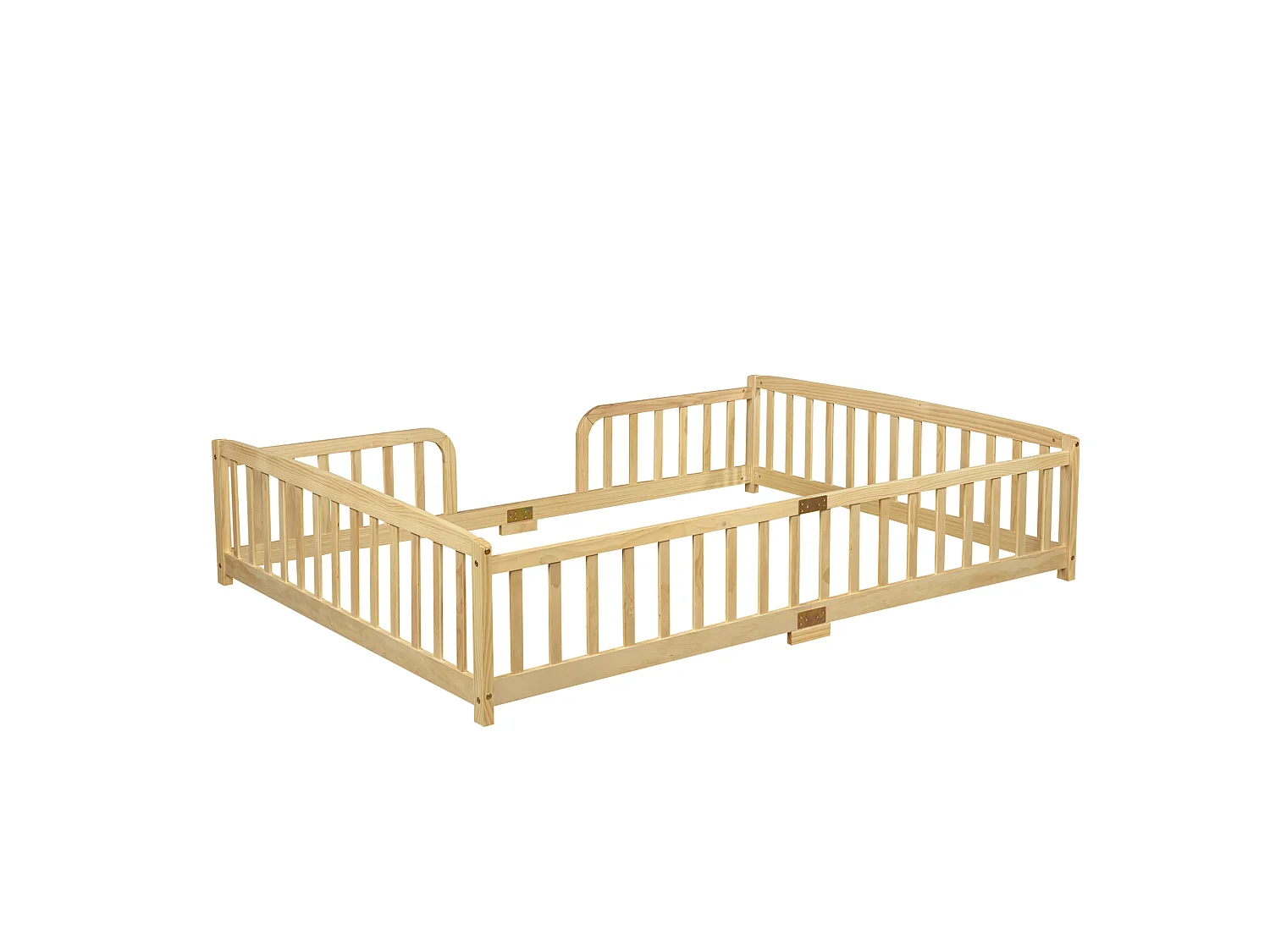 Lit au sol enfant 140/200 cm – barrières de sécurité, entrée centrale, structure basse – Pin naturel – Matelas non inclus