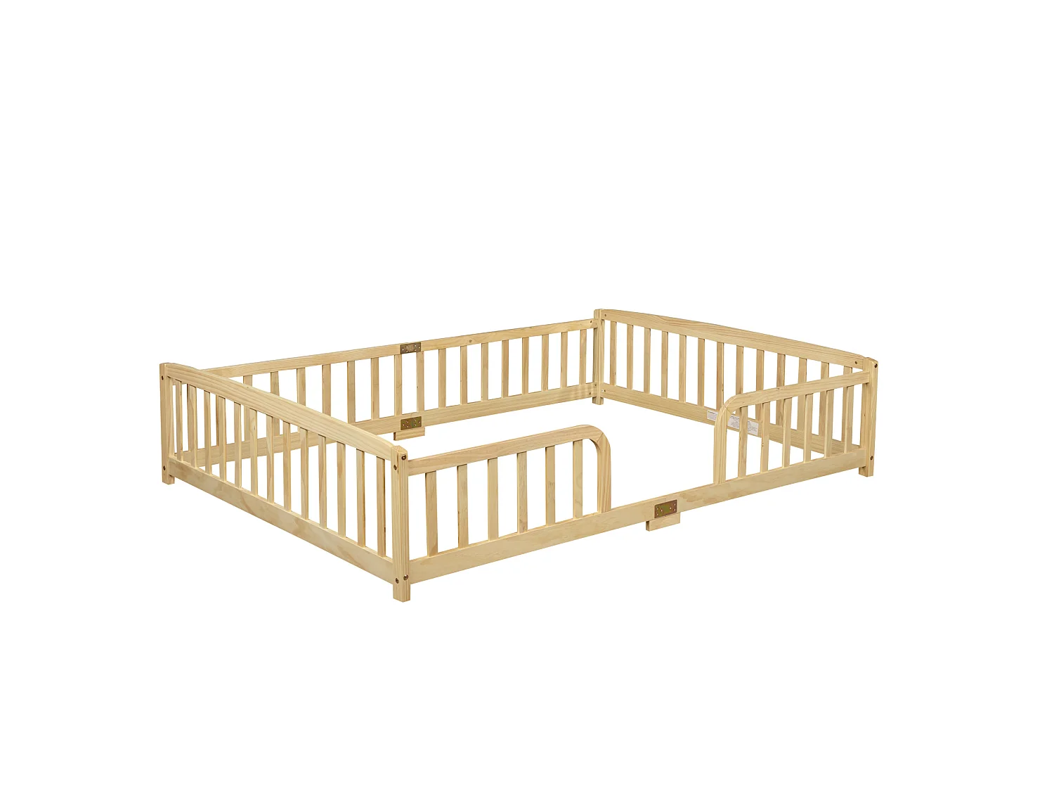 Lit au sol enfant 140/200 cm – barrières de sécurité, entrée centrale, structure basse – Pin naturel – Matelas non inclus