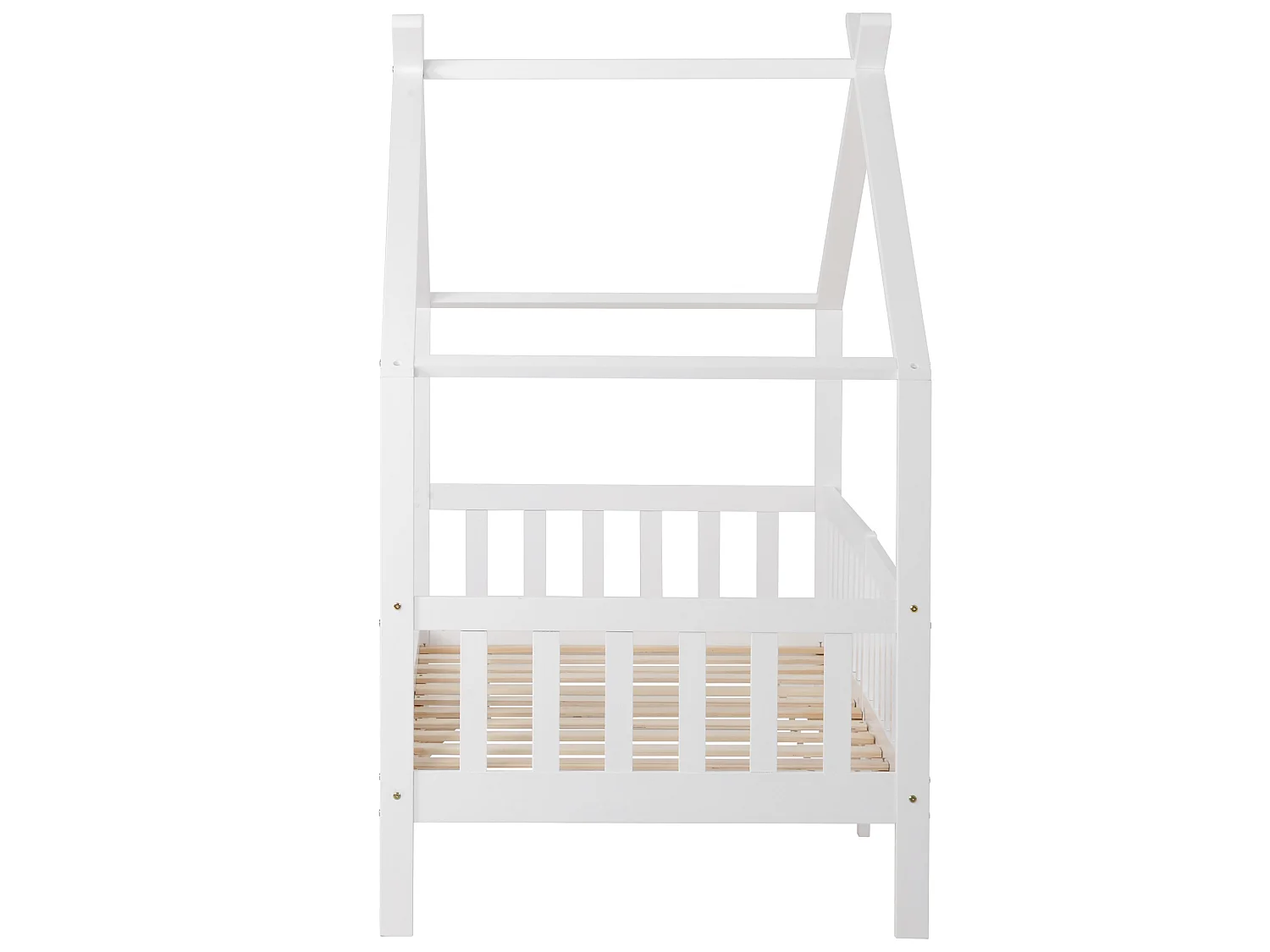 Lit enfant cabane 90/200 cm – barrière de sécurité, sommier à lattes – Bois massif blanc