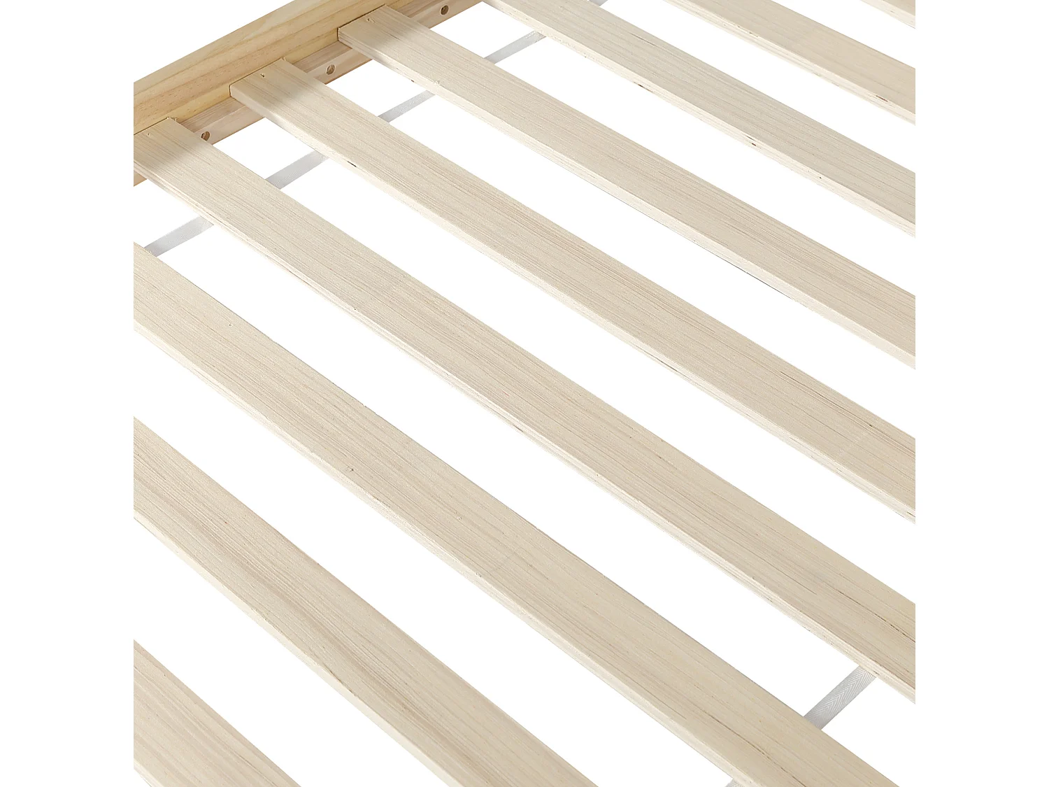 Lit enfant 90/200 cm – tête de lit rembourrée, cadre en bois massif, sommier à lattes – Beige et naturel – Matelas non inclus