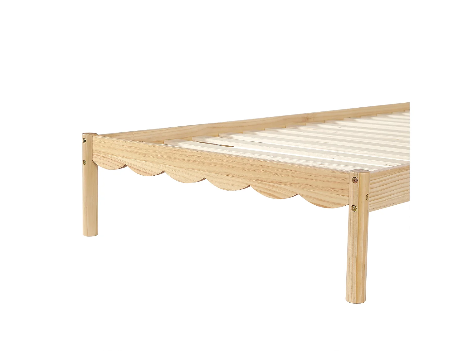 Lit enfant 90/200 cm – tête de lit rembourrée, cadre en bois massif, sommier à lattes – Beige et naturel – Matelas non inclus