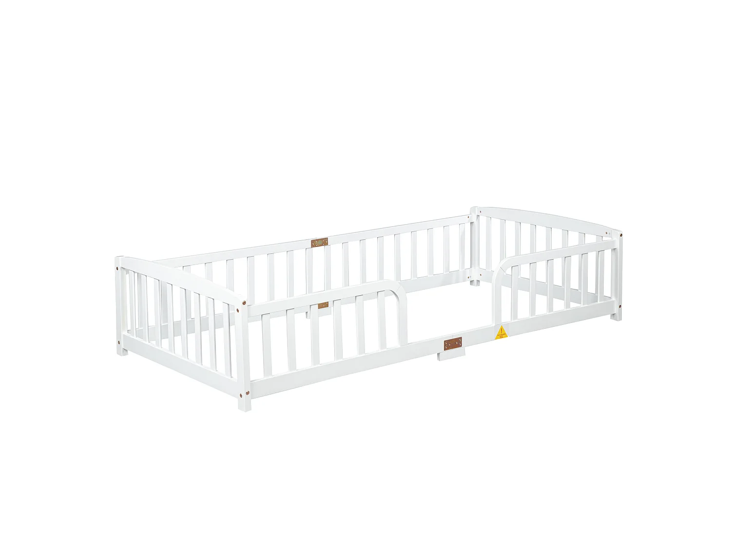 Lit au sol enfant 90/200 cm – barrières de sécurité, entrée centrale, structure basse – Pin blanc – Matelas non inclus