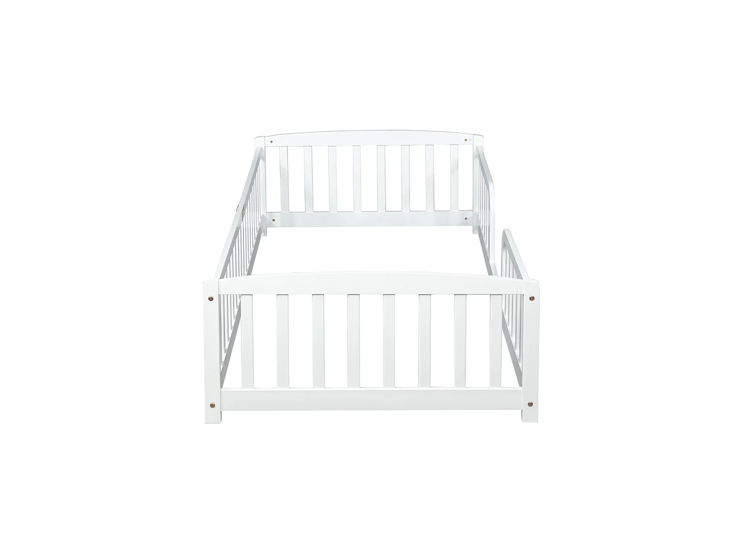 Lit au sol enfant 90/200 cm – barrières de sécurité, entrée centrale, structure basse – Pin blanc – Matelas non inclus