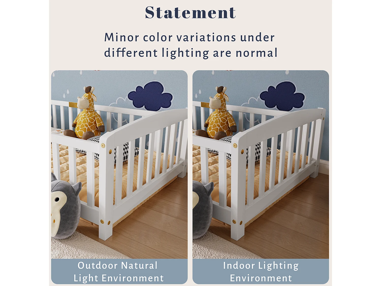 Lit au sol enfant 90/200 cm – barrières de sécurité, entrée centrale, structure basse – Pin blanc – Matelas non inclus