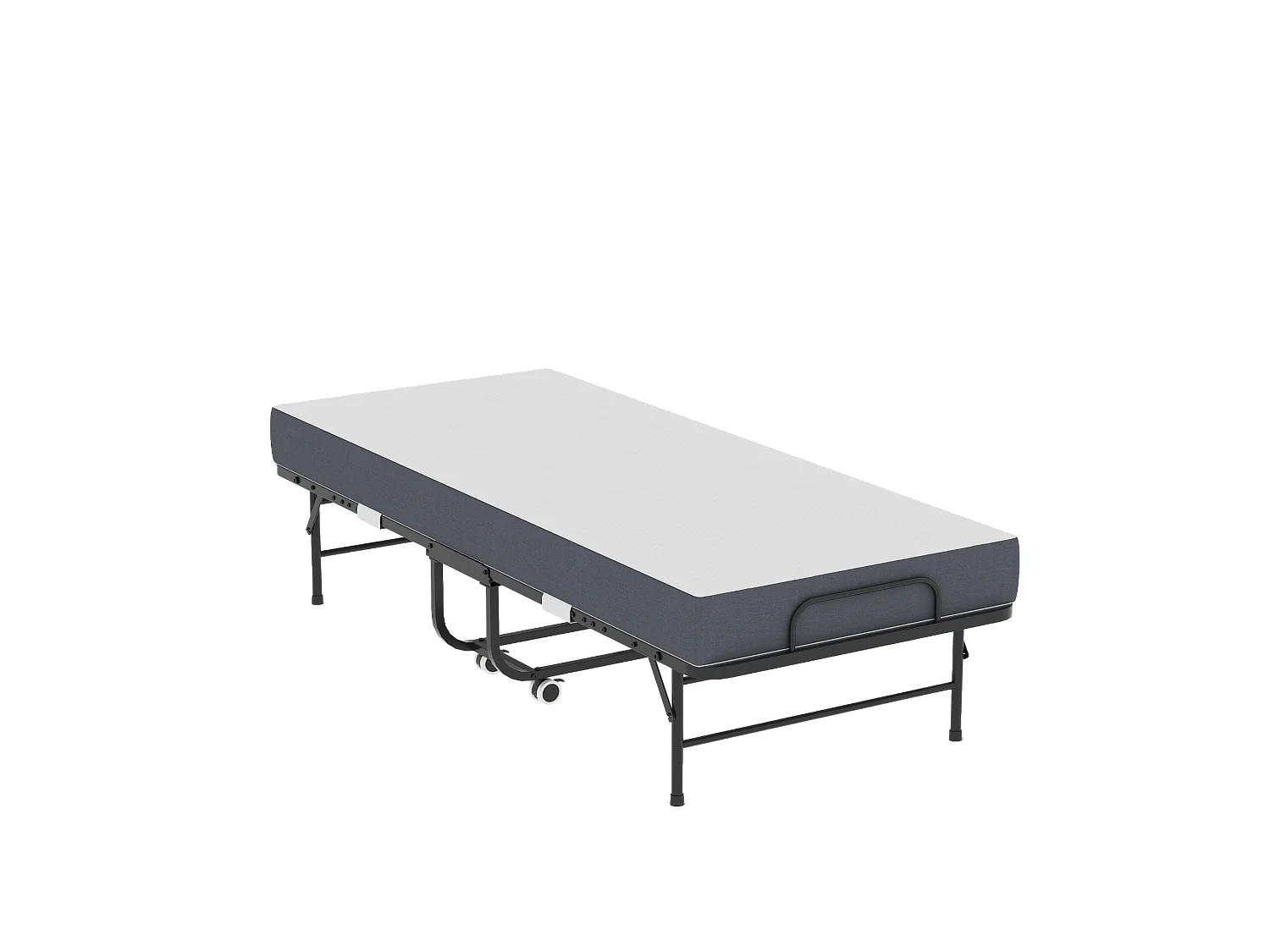 Lit pliant 80/190 cm – matelas mémoire de forme 9.5 cm, roulettes verrouillables, pliable – Métal noir