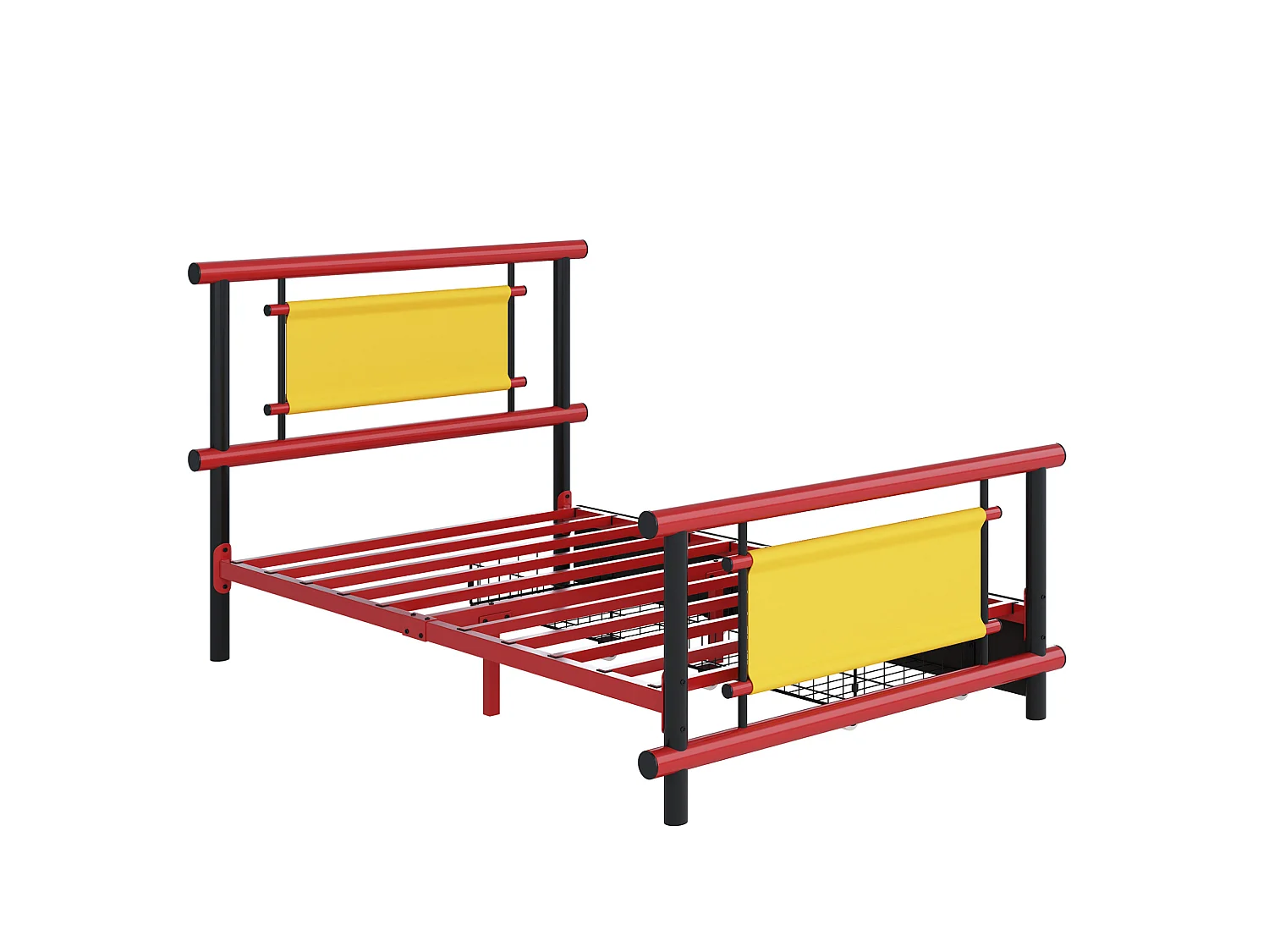 Lit enfant 90/200 cm – tiroirs de rangement, structure stable – Métal rouge – Matelas non inclus