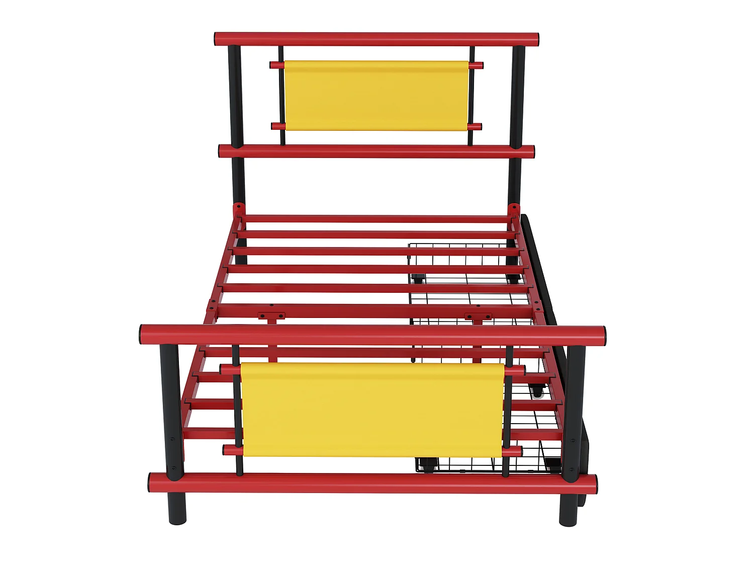 Lit enfant 90/200 cm – tiroirs de rangement, structure stable – Métal rouge – Matelas non inclus