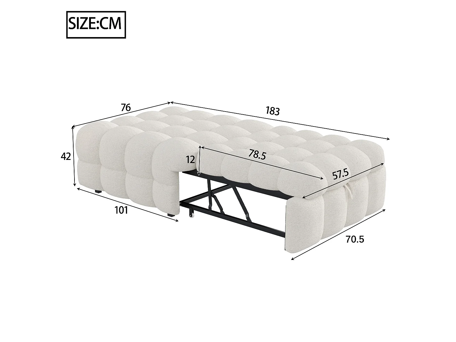 Banquette-lit 183/76/42 cm avec fonction convertible Lammfell-Optik beige